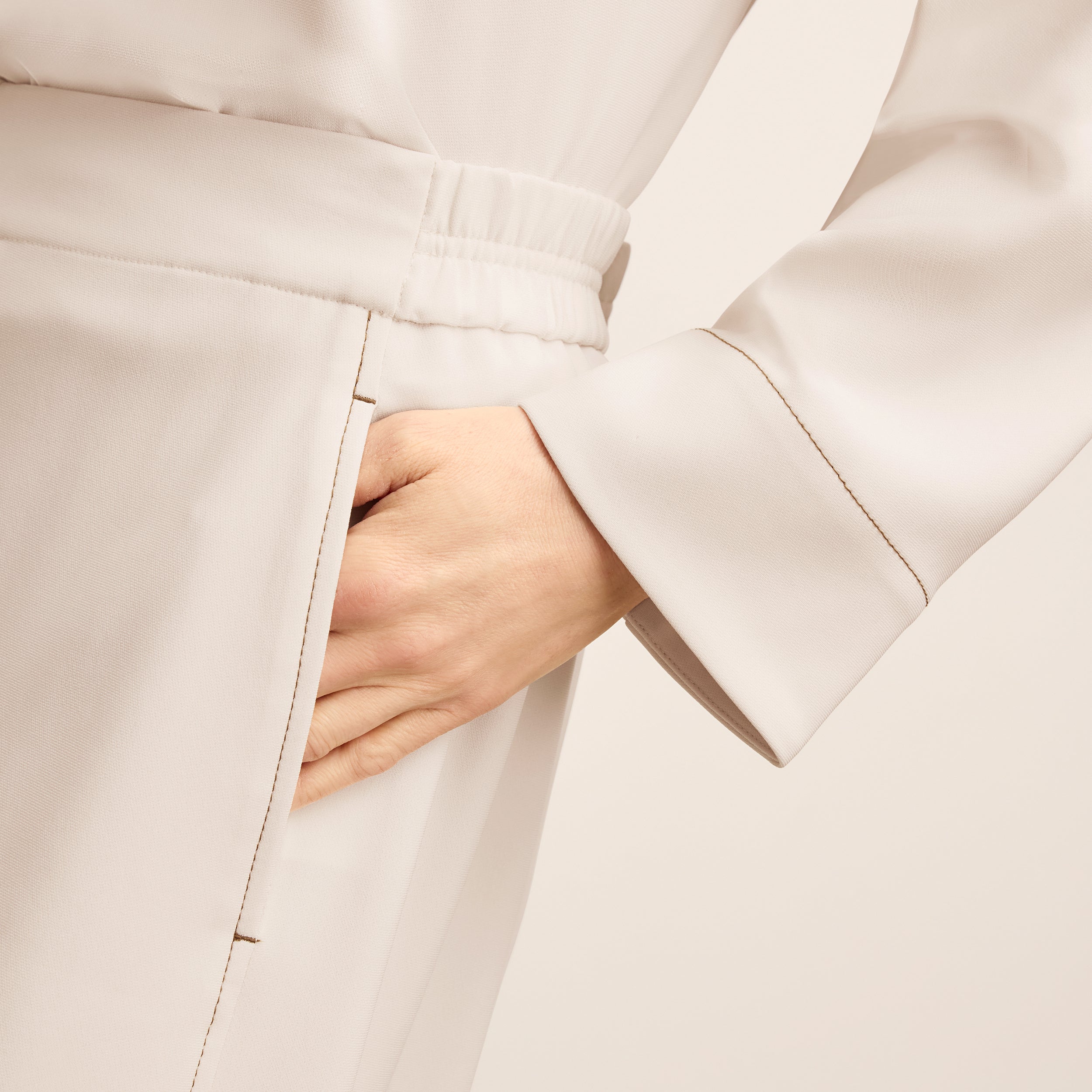 Elena Culotte Everyday Crepe Pants with Topstitch Detail - Comfortable Eggshell Women's Trousers for Work, Office & Casual Wear
