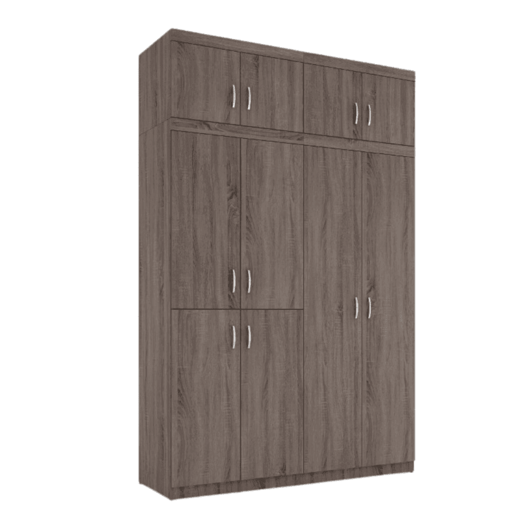 Myrton 10-Door Wardrobe Closet Organizer in Cappuccino Finish - Spacious Storage for Bedroom, Living Room & Entryway Organization