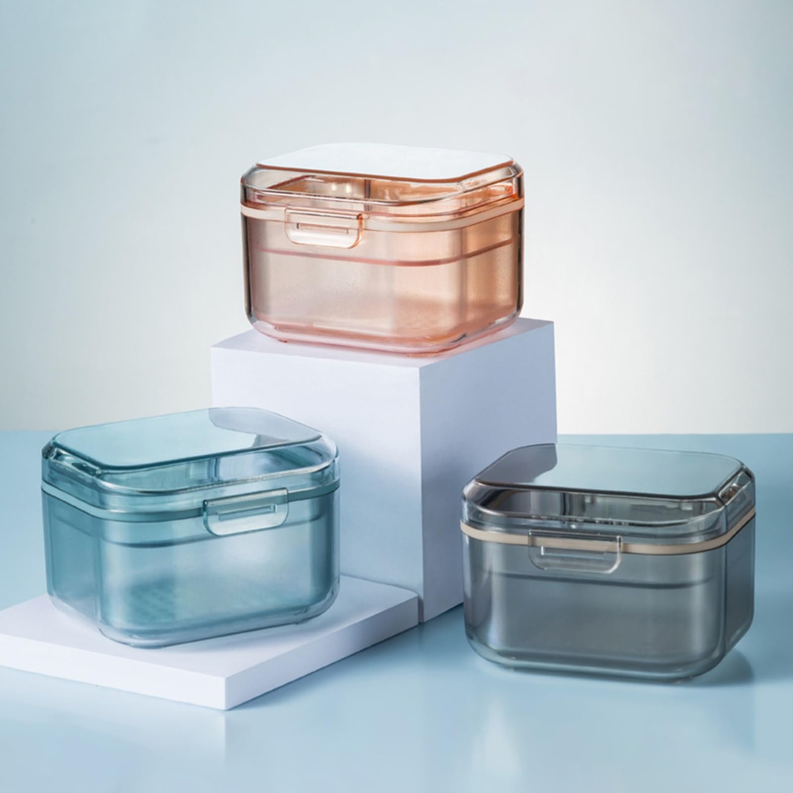 Transparent ABS Denture Case with Lid & Brush - Food Grade Storage for Elderly - Ideal Travel & Home Use