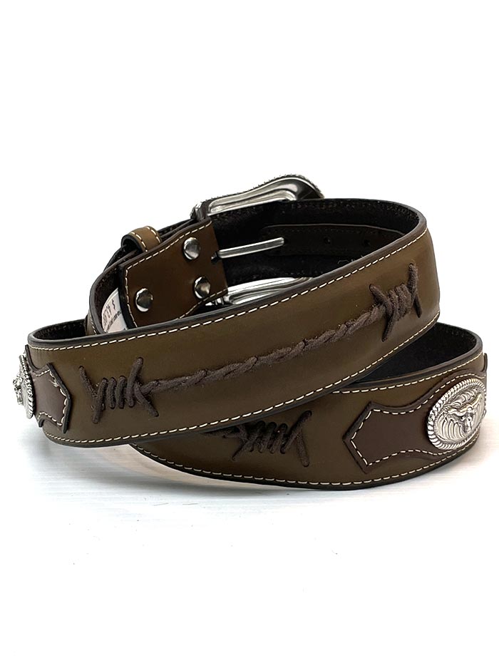 Nocona Men's Barbed Wire Concho Western Leather Belt - Genuine Brown Leather Cowboy Belt for Men | Perfect for Rodeo, Ranch Work & Western Fashion Outfits