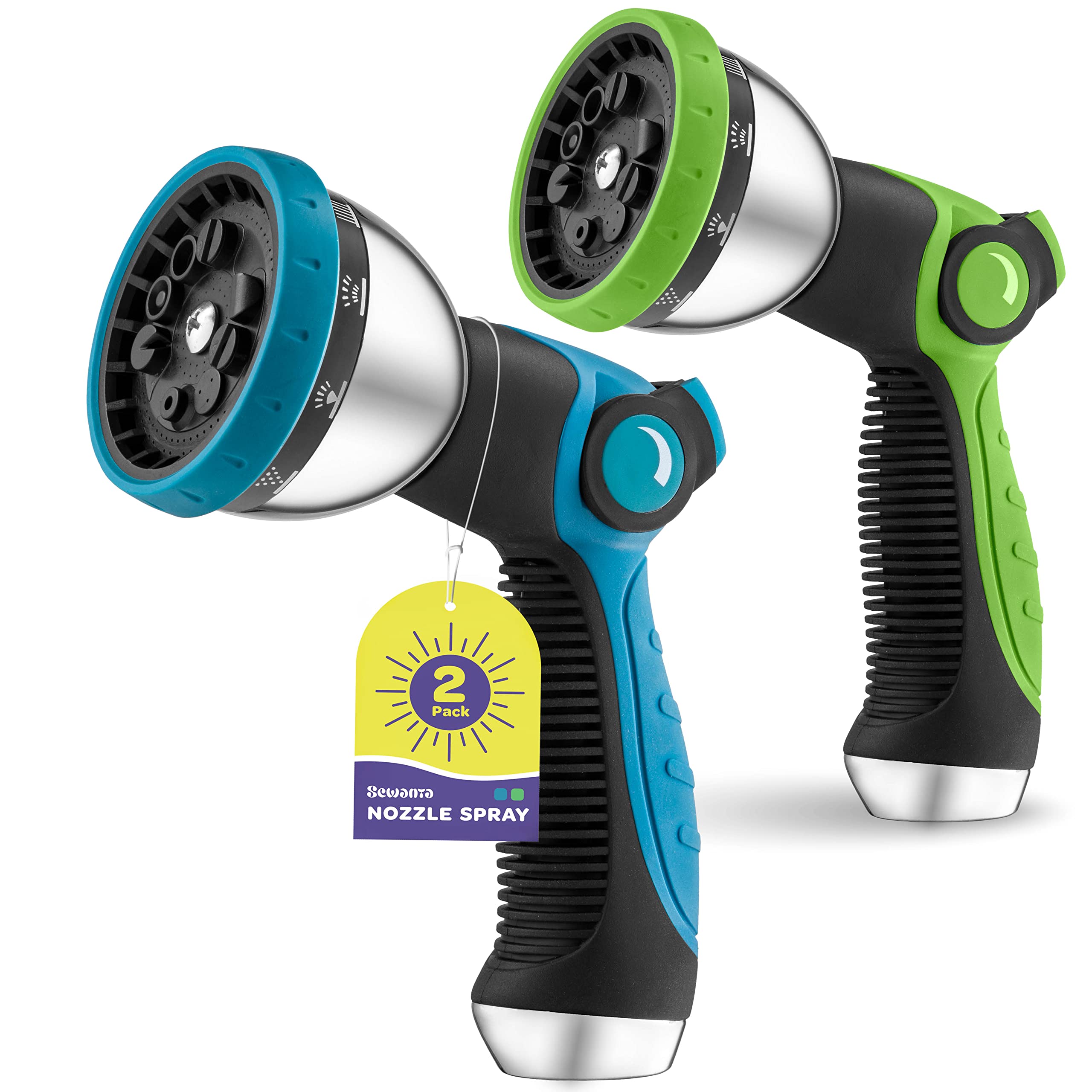 **Heavy Duty Garden Hose Nozzle [2 Pack] - 10 Adjustable Spray Patterns, Thumb Control & Ergonomic Grip - Perfect for Watering Plants, Lawns, Car Washing, and Outdoor Cleaning**