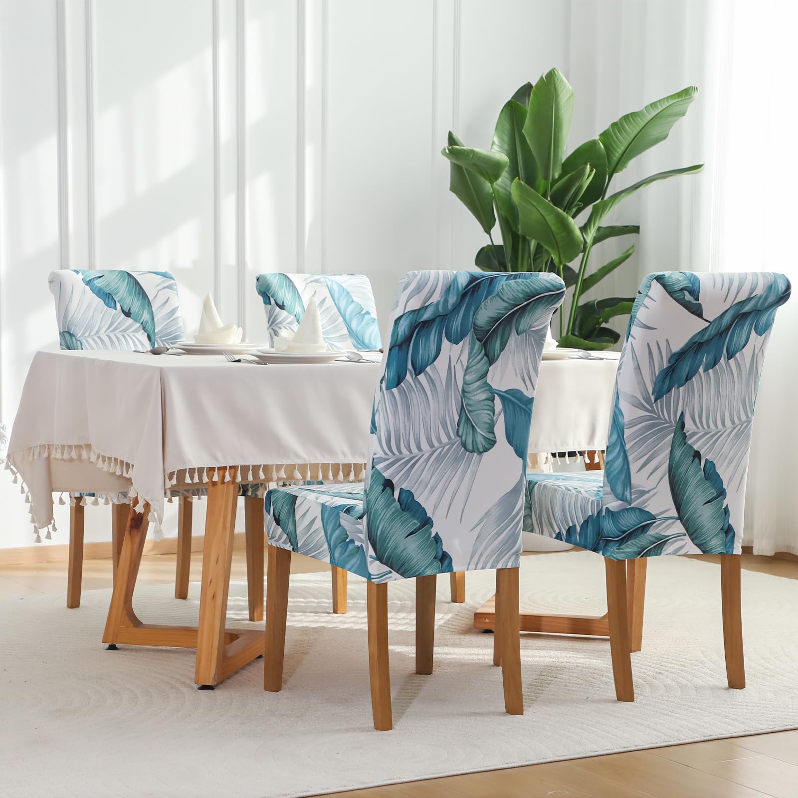 FORCHEER Stretch Dining Chair Covers Set of 6 - Blue Floral Pattern Washable Slipcovers for Kitchen, Parsons & Dining Room Chairs | Perfect for Home Decor, Parties & Daily Use