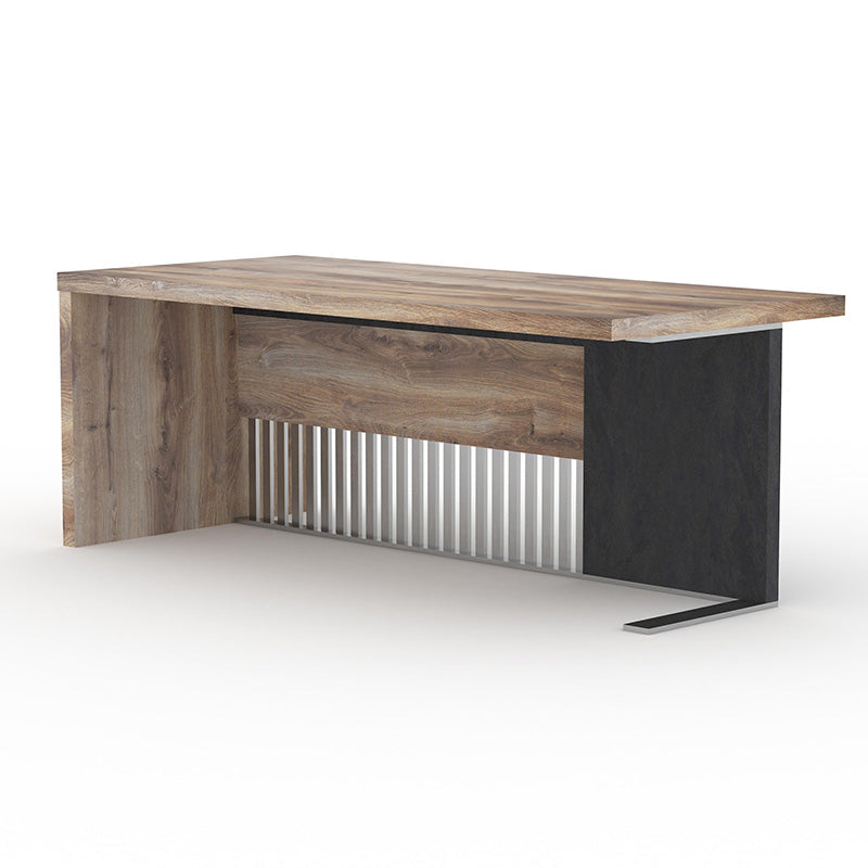 AFTAN 180cm Left Panel Reception Desk in Warm Oak & Black - Modern Office Furniture for Lobby, Hotel, and Corporate Spaces