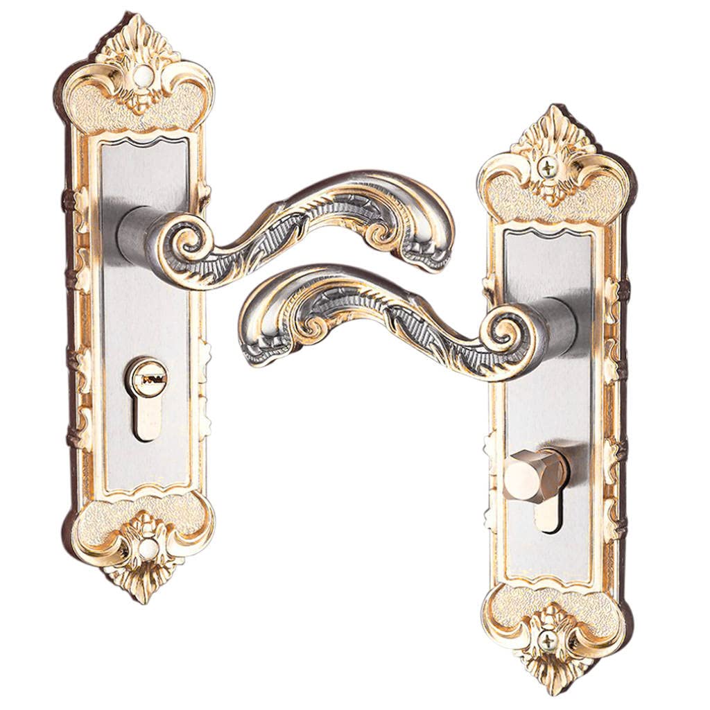 Vintage European Style Interior Door Handles & Lock - Elegant 120mm (4.72 Inch) Brass Hardware for Bedroom, Bathroom, and Living Room Doors