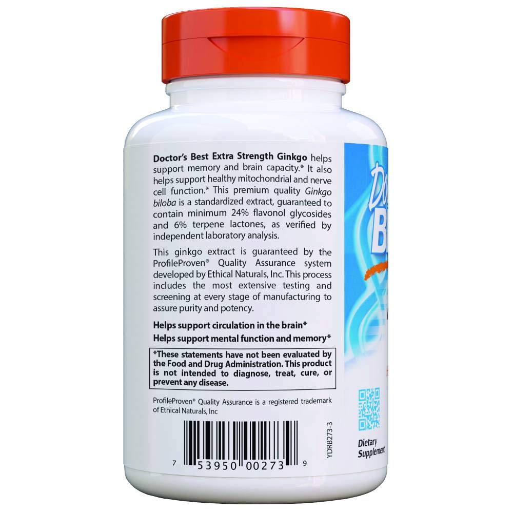 Extra Strength Ginkgo Biloba 360mg - Doctor's Best Supplement for Memory & Brain Support | Improve Focus, Clarity & Cognitive Function | Ideal for Students, Professionals & Seniors