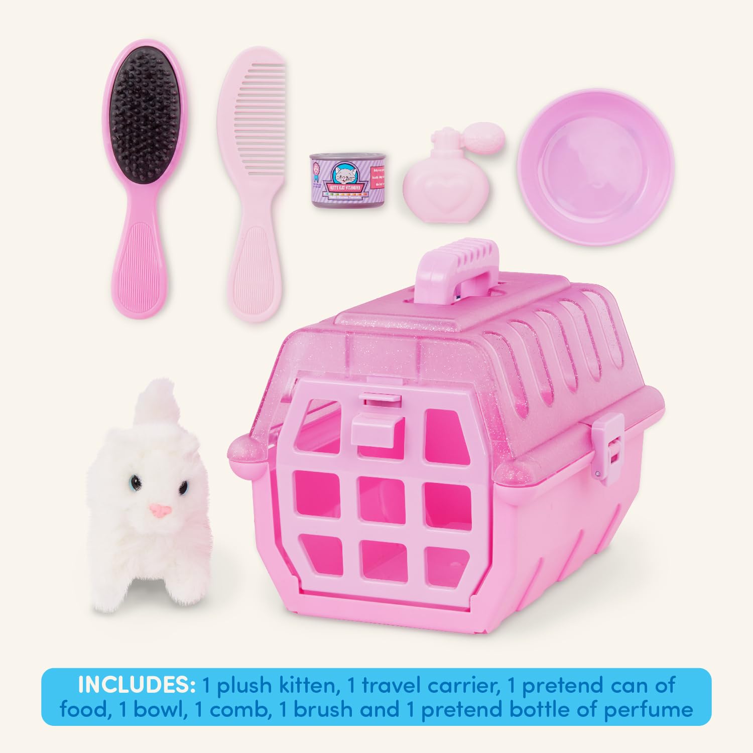 Battat Play Circle Pet Carrier - Stuffed Animal Kitten Plush Toy for Kids Pretend Play - Soft & Durable for Ages 3+ - Perfect for Travel, Playdates & Imaginative Role Play