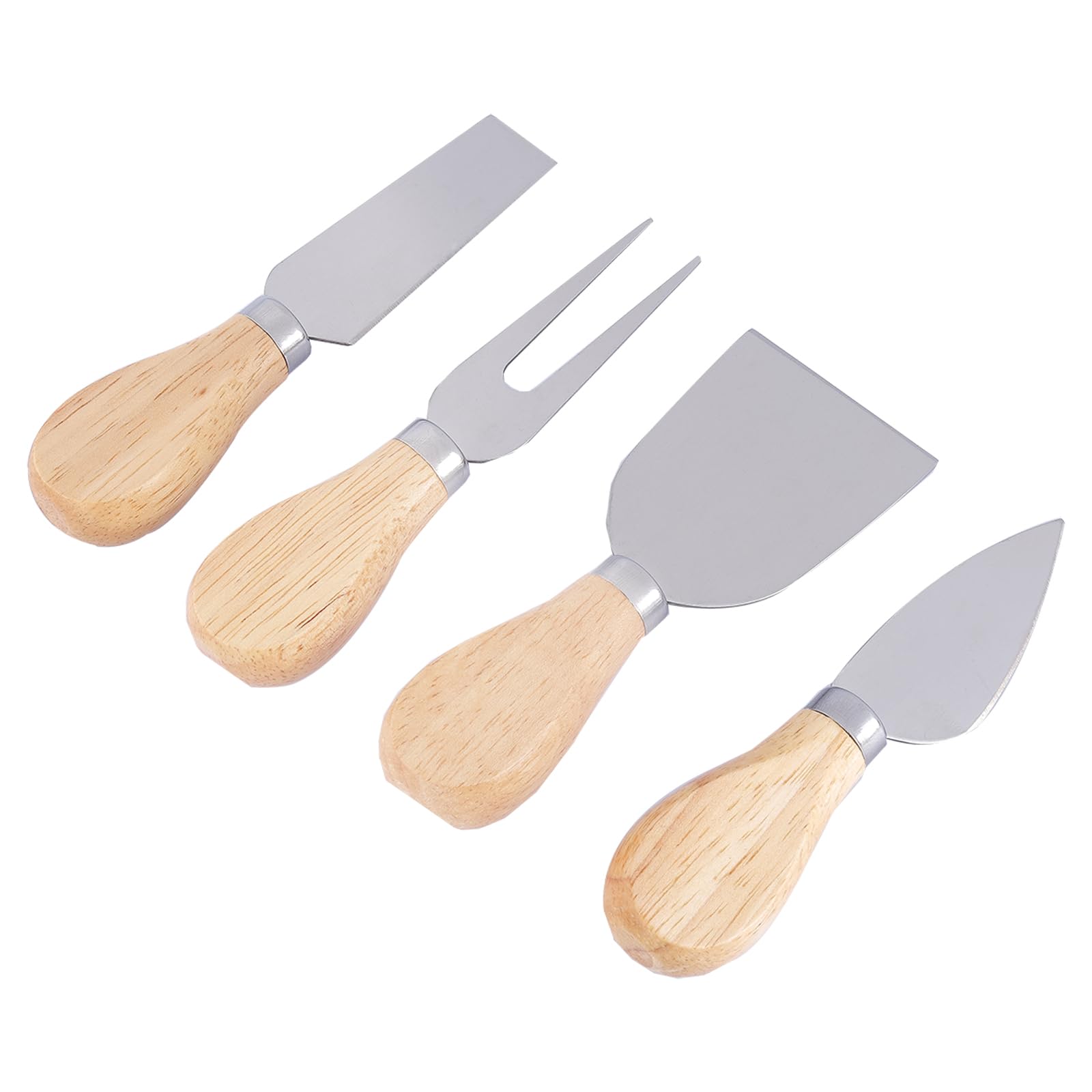 Premium 4-Piece Cheese Knives Set - Stainless Steel Cheese Knife, Fork, Slicer & Butter Knife with Ergonomic Rubberwood Handle - Perfect for Charcuterie Boards, Cheese Platters & Wine Pairing Parties