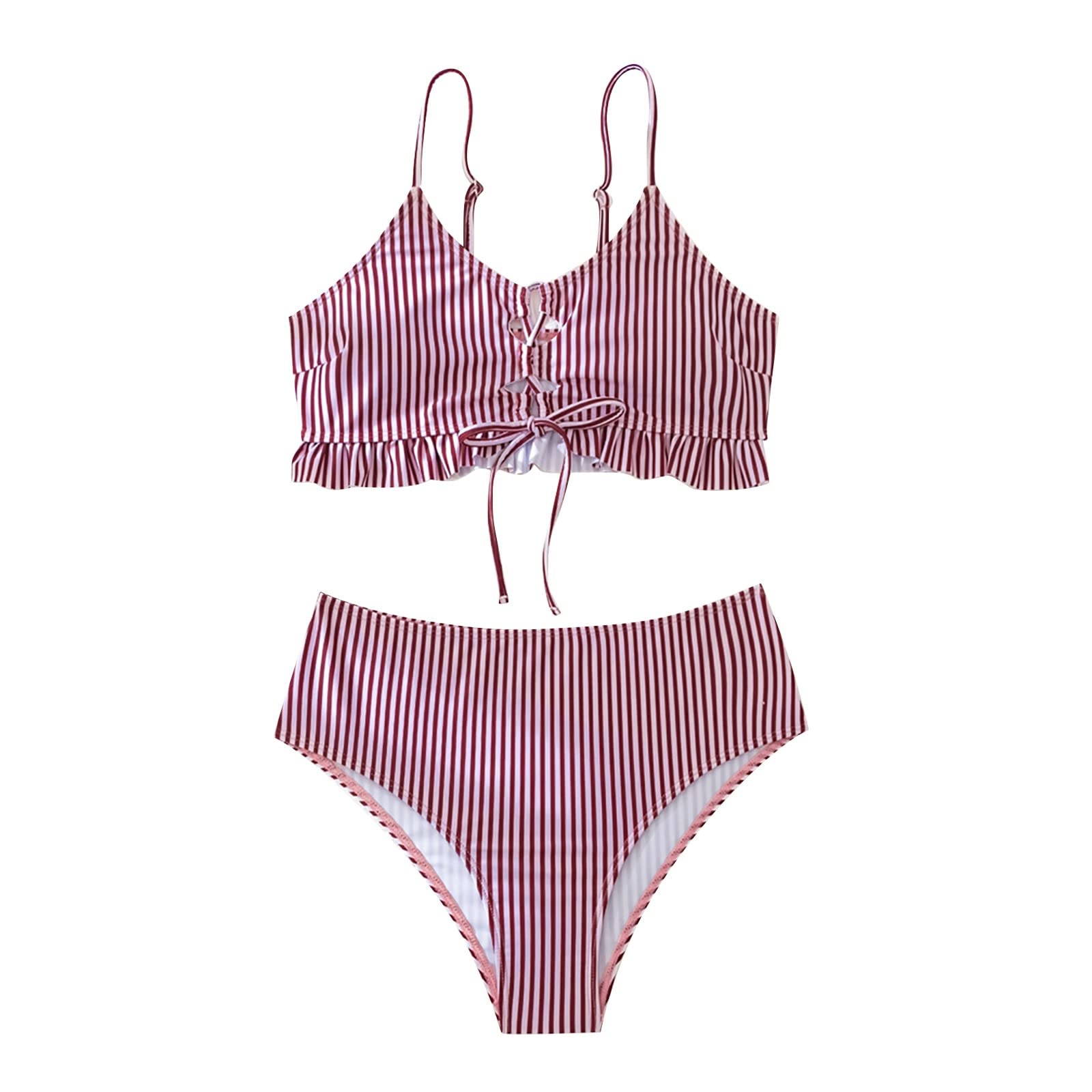 Women's Sexy Striped Printed Two-Piece Swimsuit with Shorts - High Waist Bikini Set for Beach, Pool & Summer Vacation