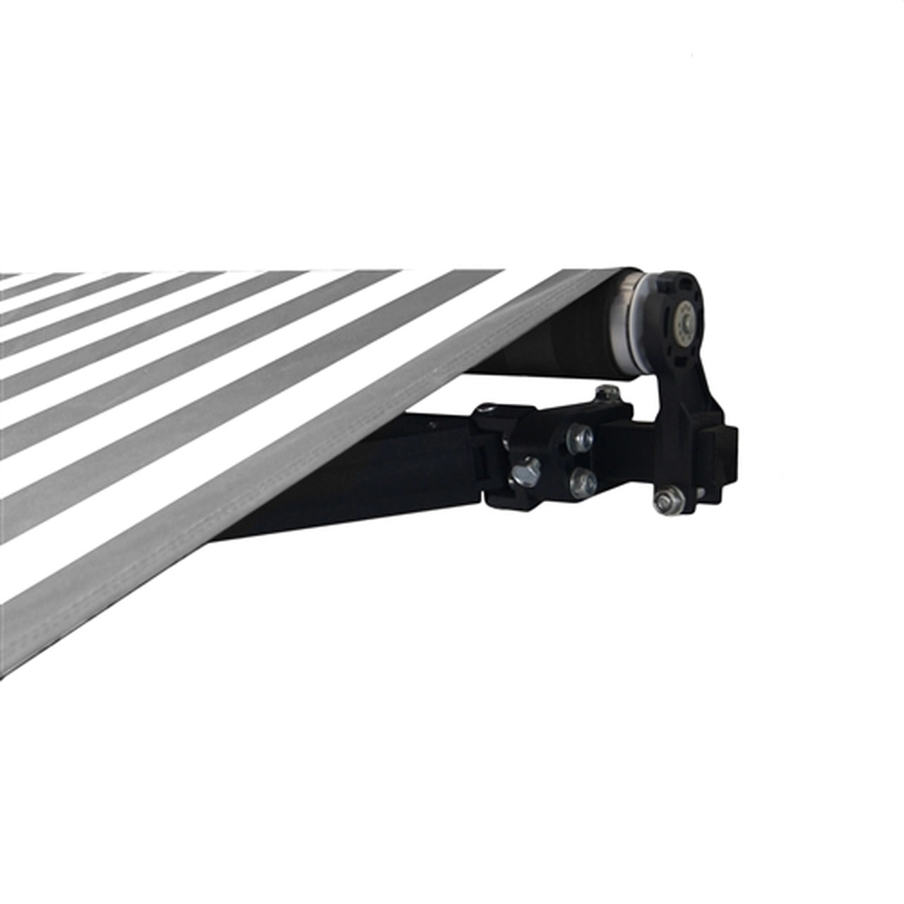 Aleko 13x10 Feet Motorized Retractable Patio Awning - Black Frame with Gray & White Stripes | Outdoor Shade Solution for Deck, Backyard & Poolside Relaxation