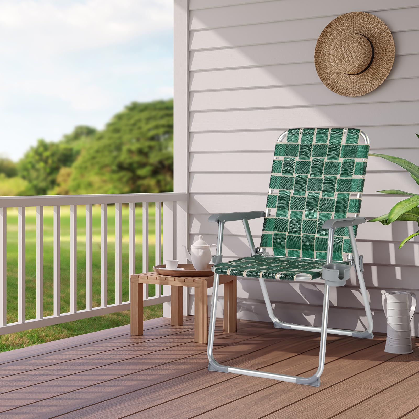 VINGLI 2 Pack Folding Aluminum Lawn Chairs with Cup Holder - Heavy Duty Portable Beach Chairs for Adults, Patio & Camping Chairs for Backyard, Garden, Poolside & Outdoor Relaxation