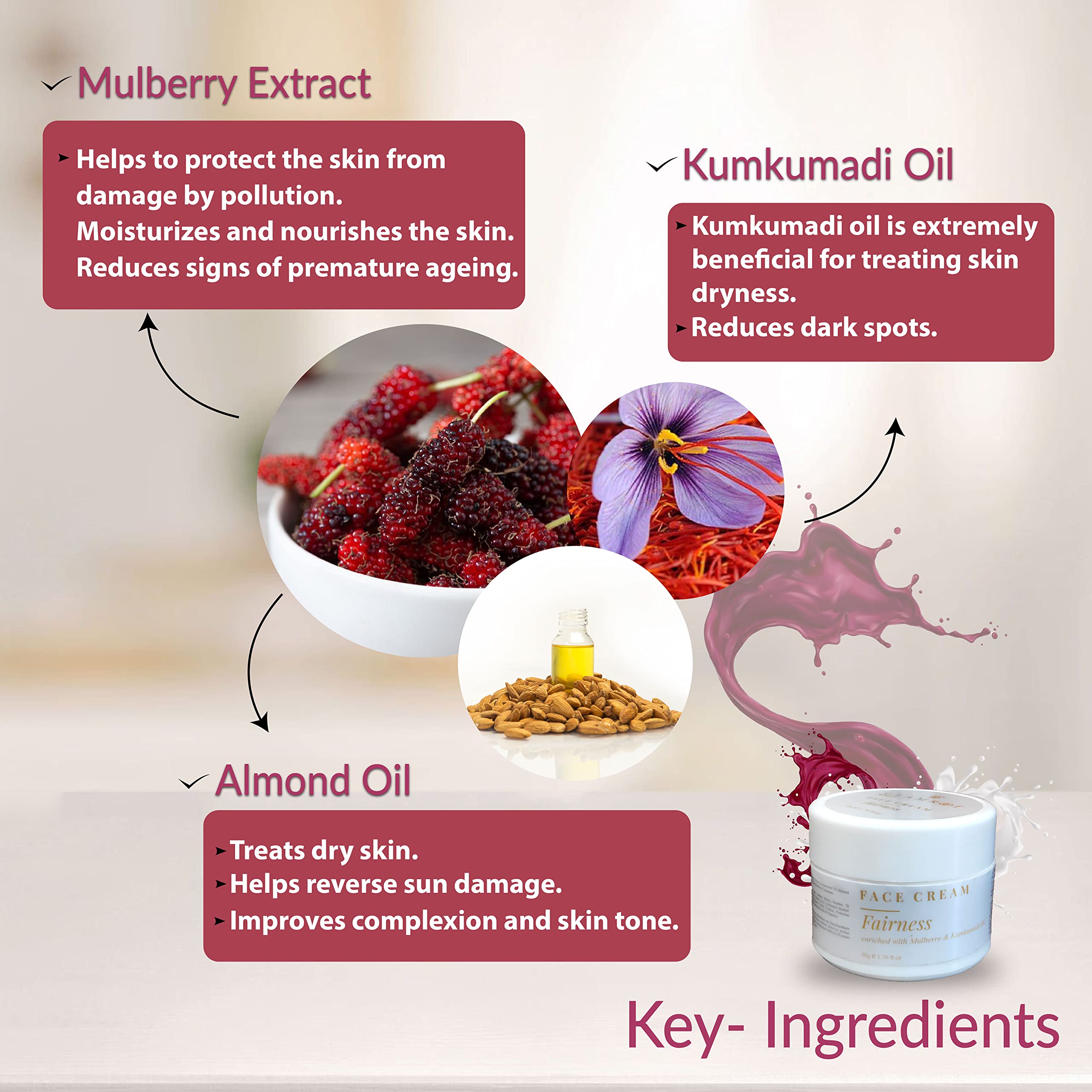 Fairness Face Cream with Mulberry Extract, Kumkumadi Oil & Almond Oil - Brightening & Hydrating Skin Care (50g) for Glowing Complexion & Even Skin Tone - Perfect for Daily Use & Night Routine