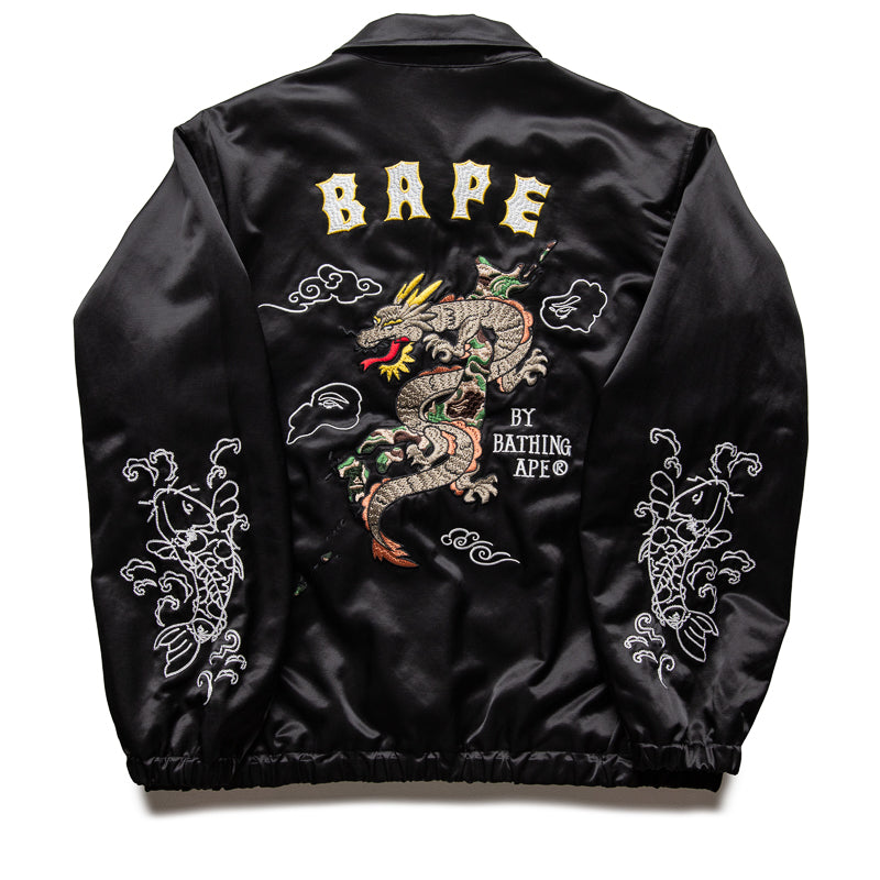 BAPE Black Satin Souvenir Jacket - Stylish Streetwear for Men & Women | Perfect for Urban Fashion, Casual Outings & Hip-Hop Style