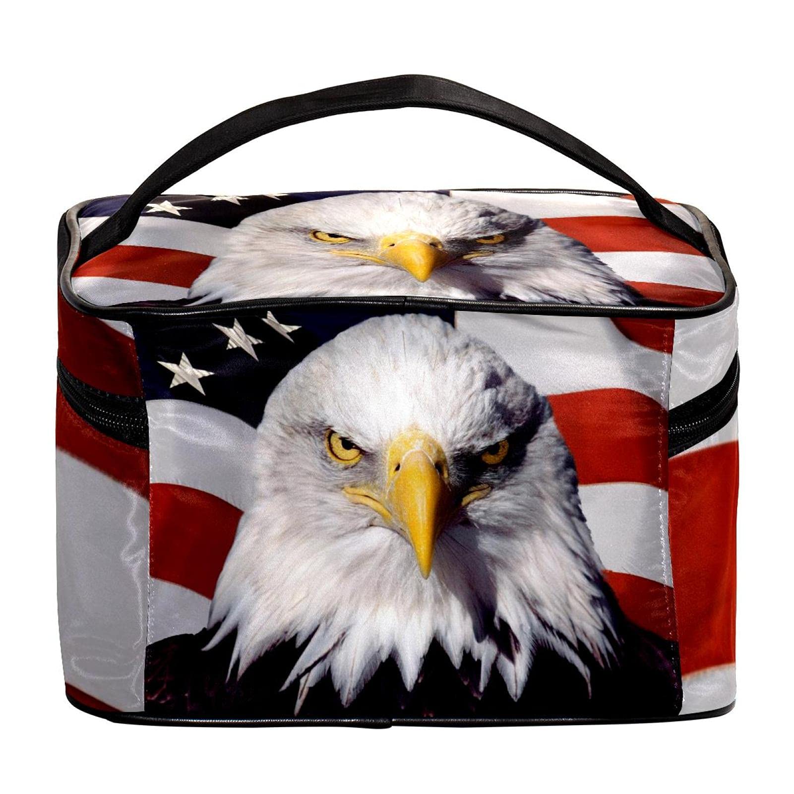 Patriotic Eagle & American Flag Travel Makeup Bag - Large Cosmetic Organizer with Zipper - Waterproof Toiletry Bag for Women & Girls - Perfect for Travel, Gym, and Daily Essentials Storage