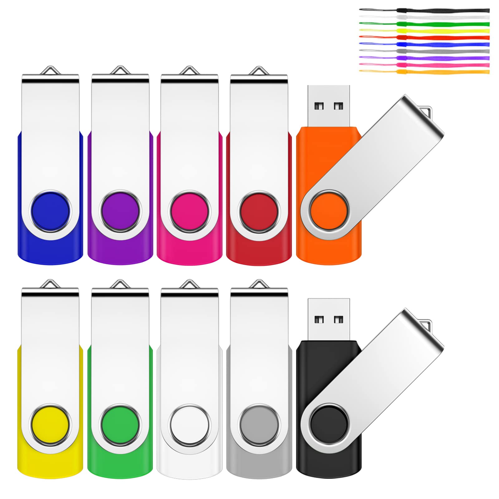2GB USB Flash Drive 10-Pack with Keychain - for Data Storage & Backup
