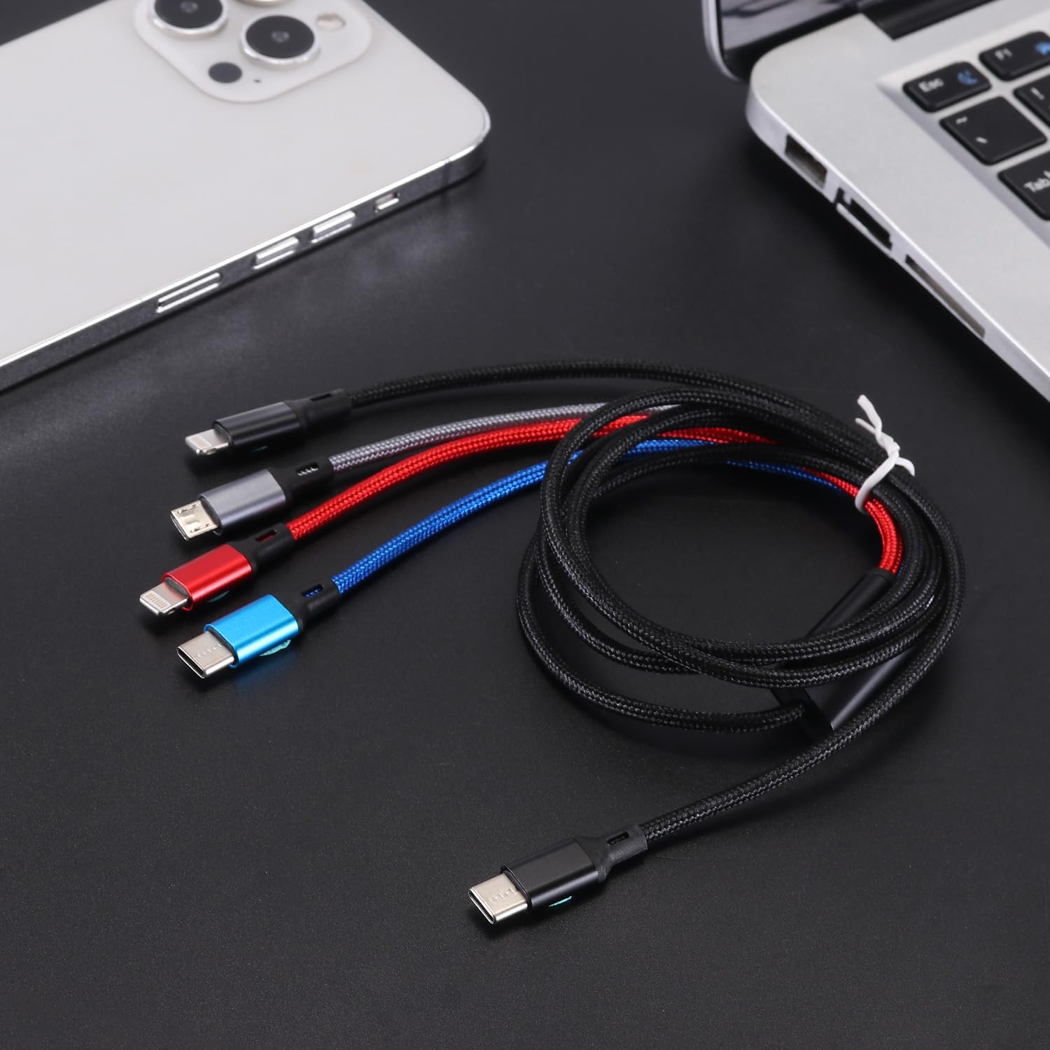 4-in-1 Multi USB C Charger Cable - USB C to USB C + 2 Lightning + Micro USB Fast Charging Cable for iPhone 15/14/13, iPad, Samsung Galaxy S23/S22, Google Pixel - Perfect for Travel, Home & Office Charging Multiple Devices Simultaneously