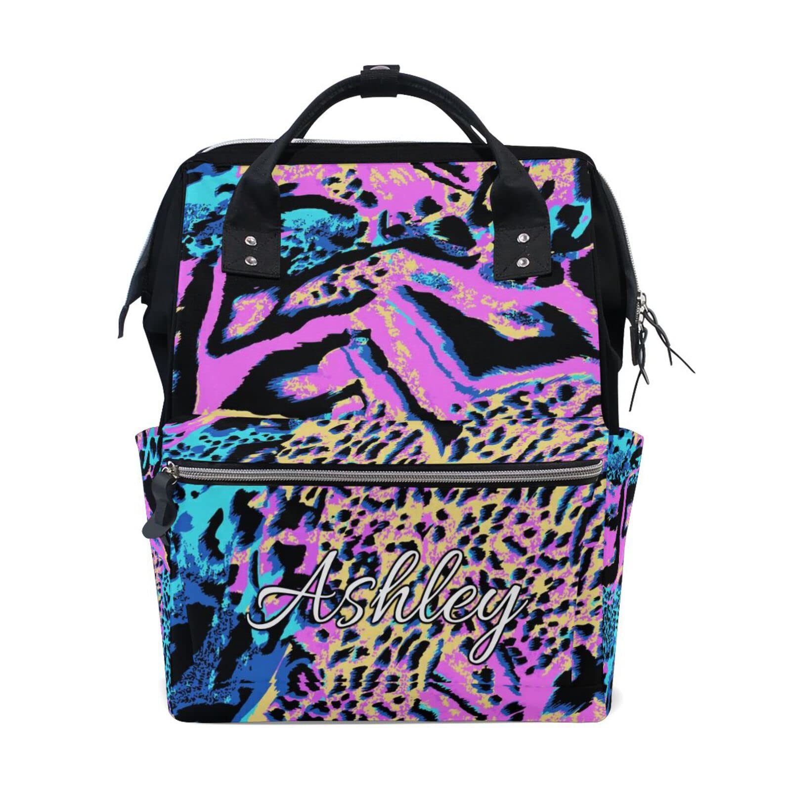 MCHIVER Personalized Leopard Print Diaper Backpack - Custom Name Mommy Baby Bag, Large Waterproof Nursing & Travel Backpack for Moms - Perfect for Daycare, Hospital Visits & Family Outings