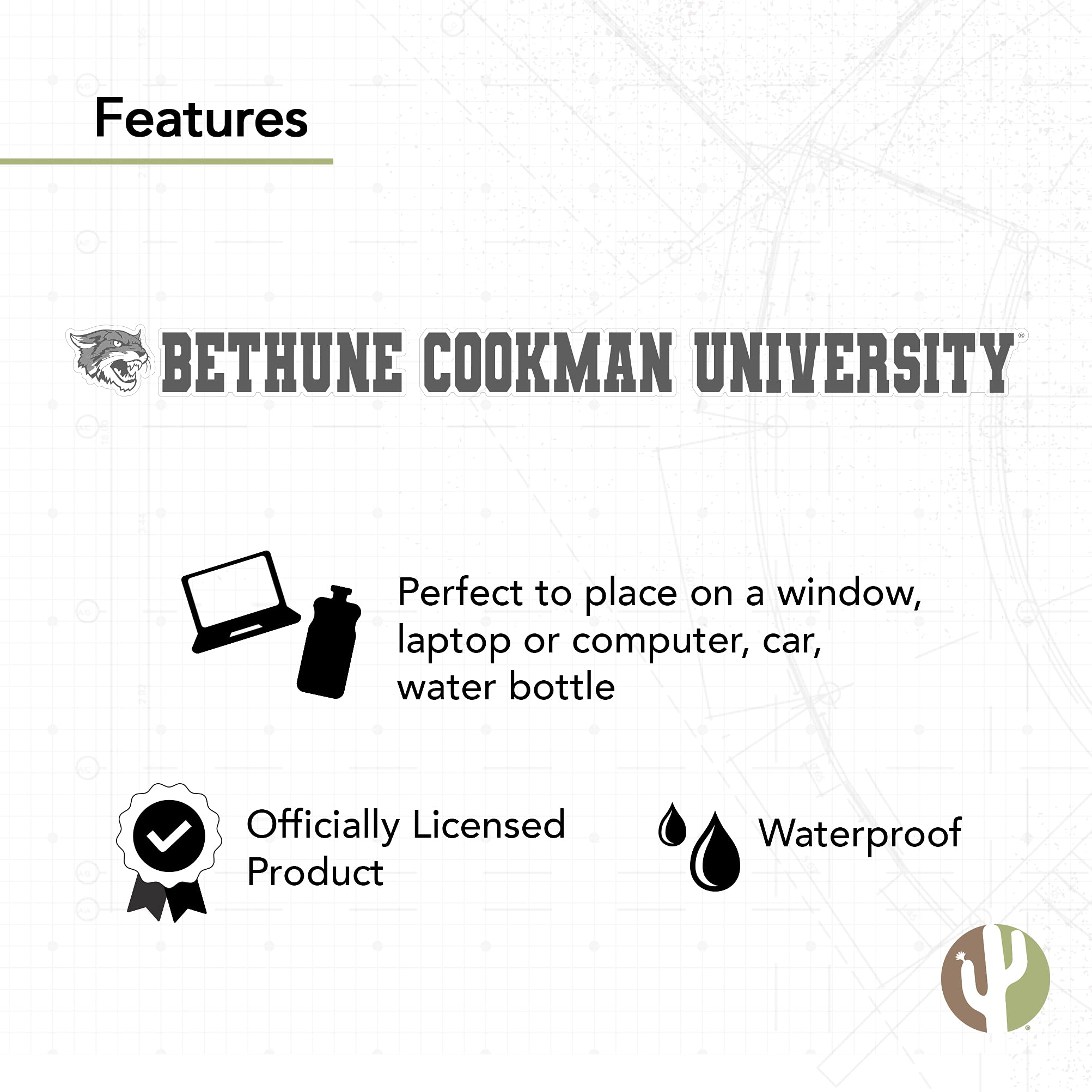 Desert Cactus Bethune-Cookman University Wildcats Logo Vinyl Decal Sticker - 15 Inch Waterproof Laptop, Water Bottle, Car, Scrapbook Decoration for College Fans, Dorm Room, School Spirit Accessories