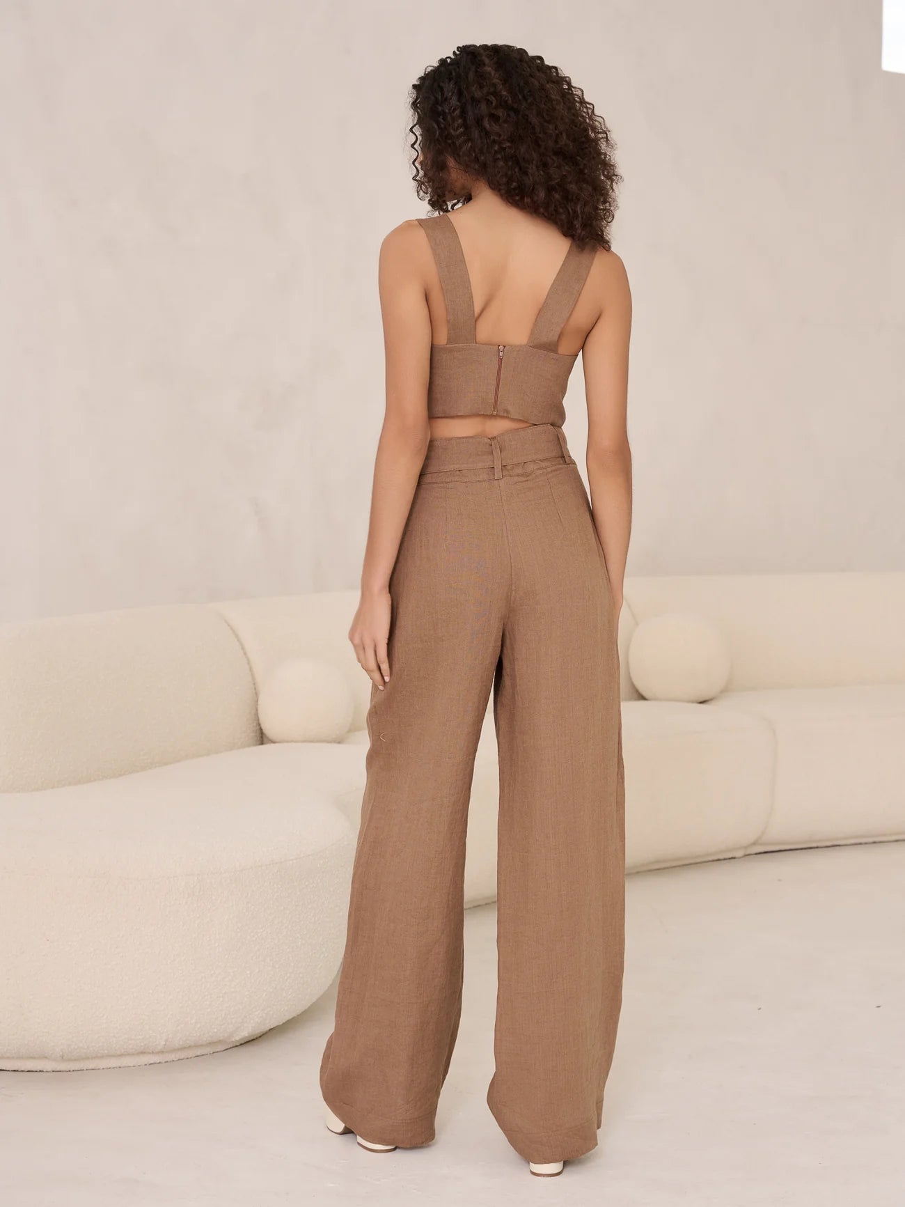 Alina Linen Pants for Women - Comfortable & Breathable Wide Leg Trousers in Pecan Brown - Perfect for Summer, Office Wear & Casual Outfits