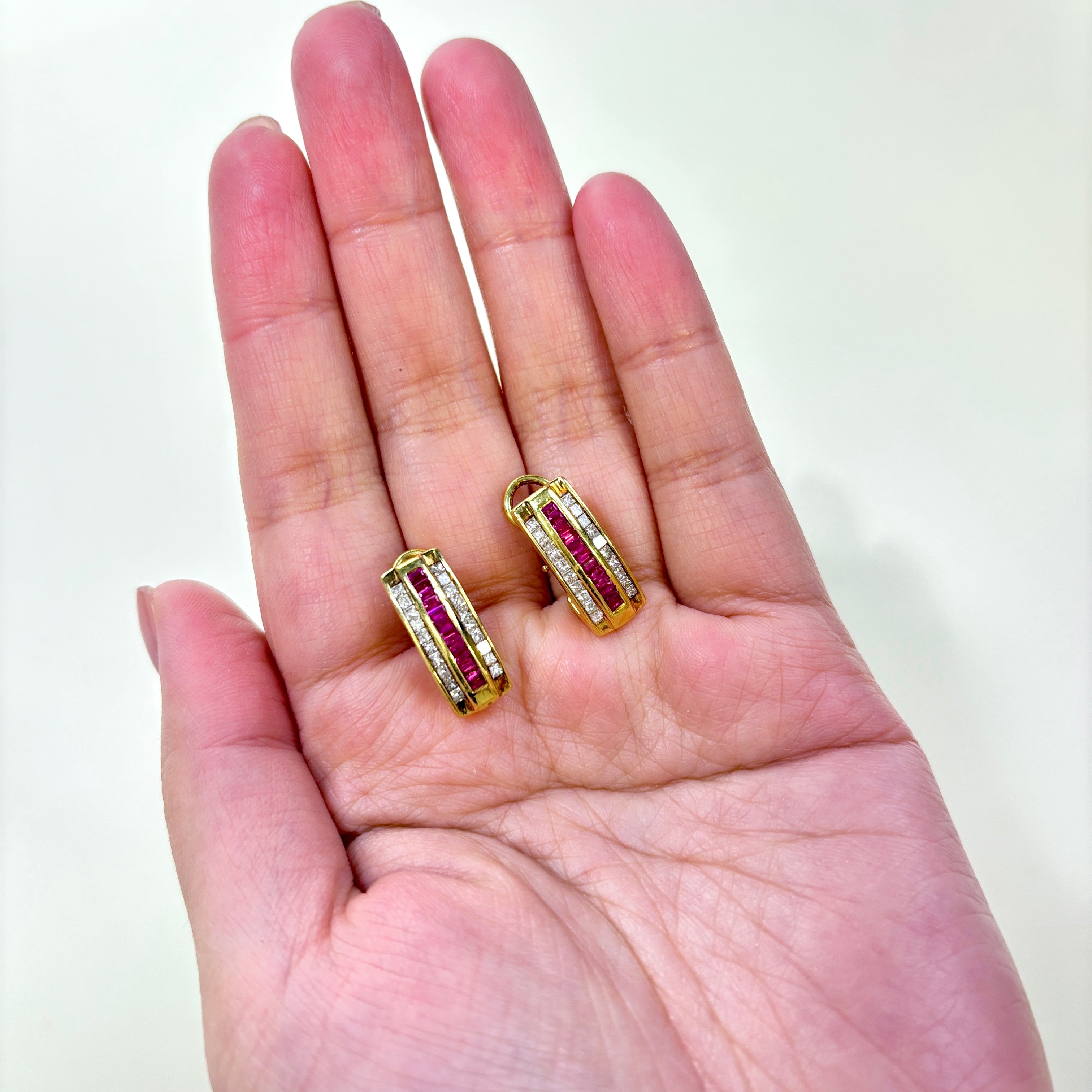 18K Yellow Gold Ruby and Diamond Stud Earrings | 0.85ctw Ruby & 0.63ctw Diamond | Elegant Jewelry for Women, Gift for Anniversary, Birthday, Valentine's Day
