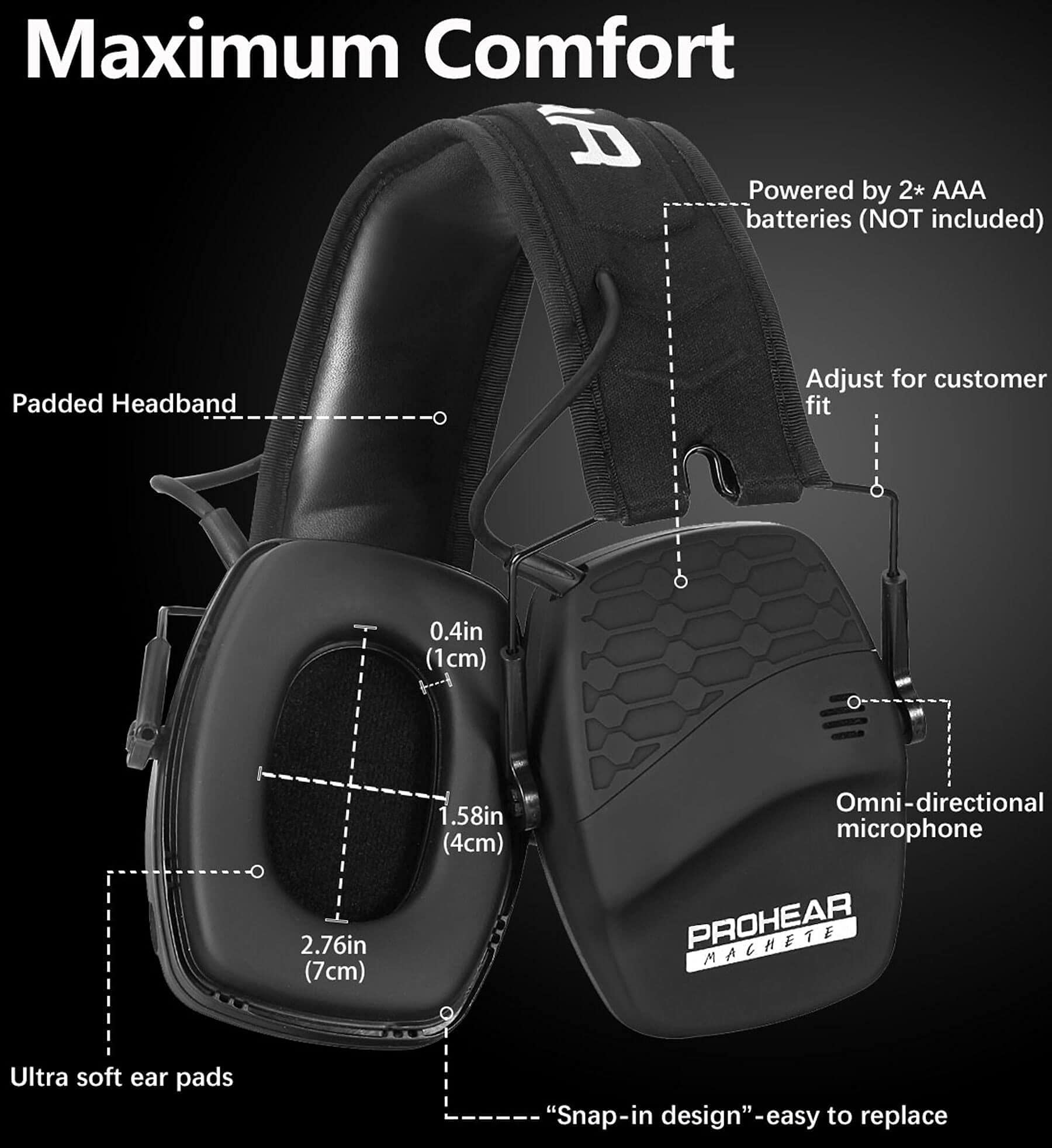 PROHEAR 030 Bluetooth 5.4 Electronic Shooting Earmuffs - Noise Cancelling & Sound Amplification Hearing Protection for Gun Range, Hunting & Shooting Sports - Perfect Gift for Men & Women (Black) - Ideal for Outdoor Activities, Shooting Practice & Hearing Safety