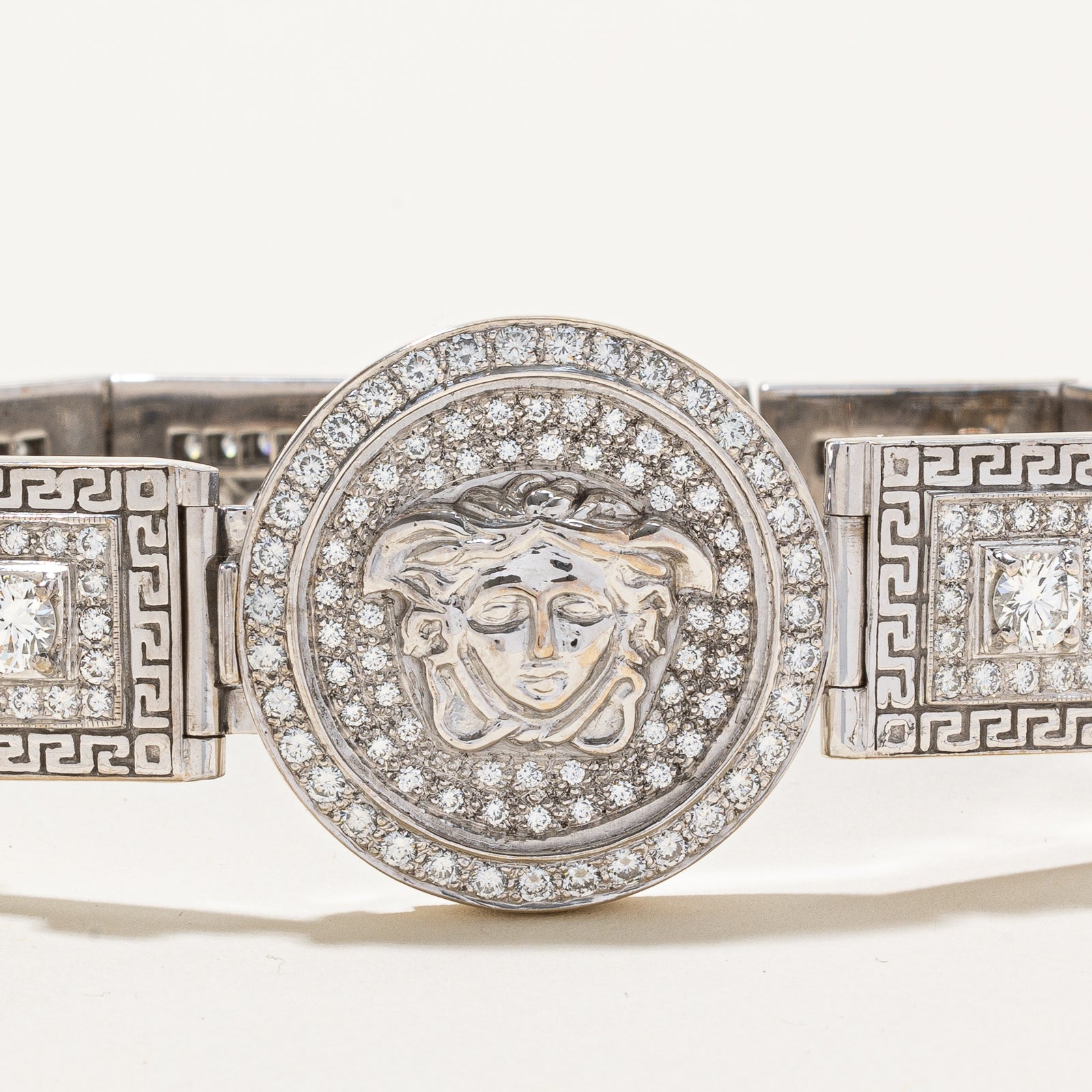 Italian Medusa 18k White Gold Diamond Square Link Bracelet - 4ctw & 2.8ctw Diamond Tennis Bracelet for Women | Luxury Jewelry Gift for Anniversary, Birthday & Special Occasions