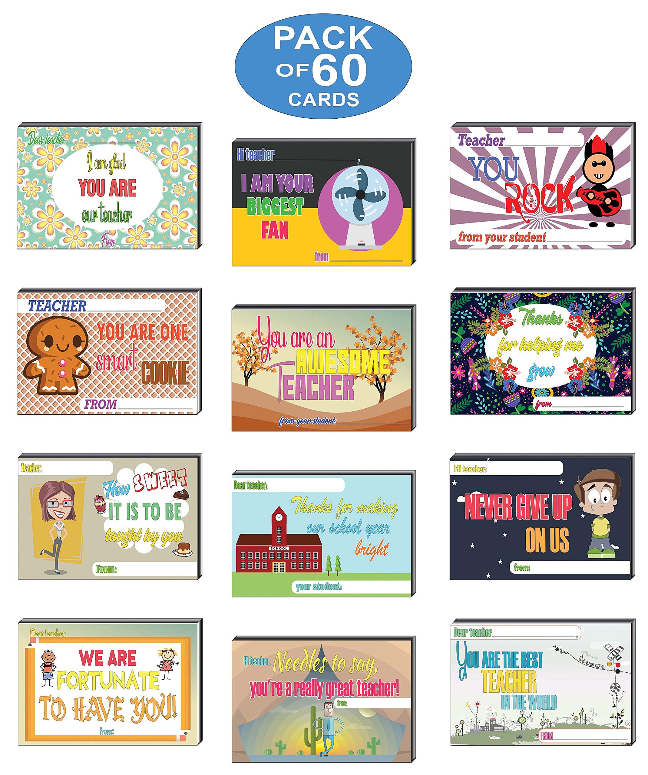 Creanoso 60-Pack Positive Encouragement Postcards for Students & Teachers - Bulk Assorted Thank You Note Cards - Classroom Appreciation Gifts for Back to School - Perfect for Teacher Appreciation Week, End of Year Gifts & Student Motivation