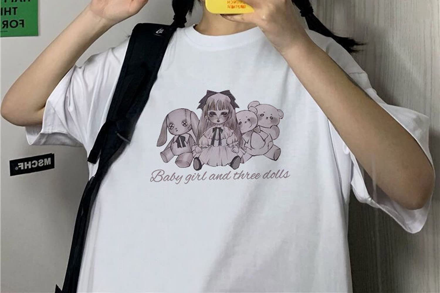Women's Summer Goth T-Shirt - Creepy Doll & Bear Graphic Print Harajuku Style Korean Streetwear Top | Casual Wear for Concerts, Halloween, and Alternative Fashion