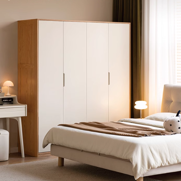 Oak Solid Wood Log Cream Style Wardrobe - Rustic Bedroom & Living Room Storage Furniture for Home Organization