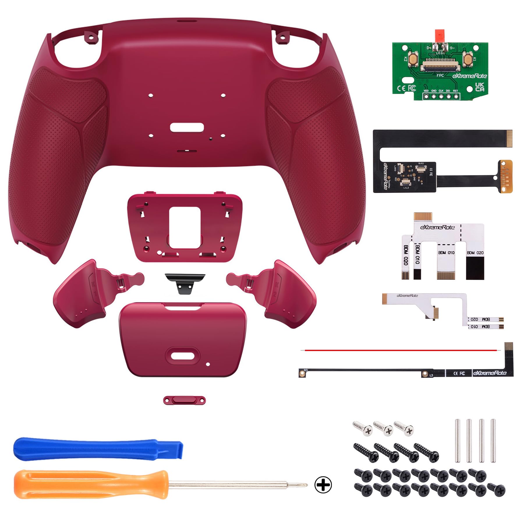 eXtremeRate Cosmic Red Rubberized Grip Programmable Rise 2.0 Remap Kit for PS5 Controller BDM-010 & BDM-020 - Upgrade Board, Redesigned Back Shell & Back Buttons - Enhanced Gaming Performance for FPS, Racing & Action Games
