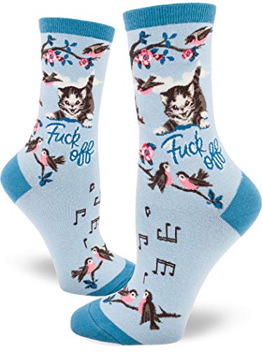 Fuck Off Kitty Cat Crew Socks in Aquamarine