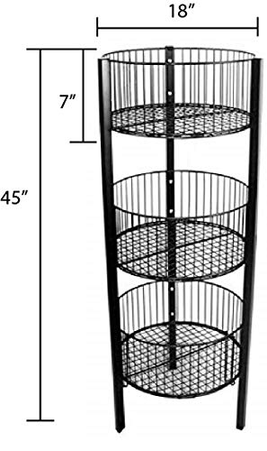 3-Tier Storage Basket Organizer - Stackable Market Basket for Kitchen, Bathroom & Laundry Room Organization - Space Saving Black Storage Bin for Fruits, Vegetables, Toys & Clothes