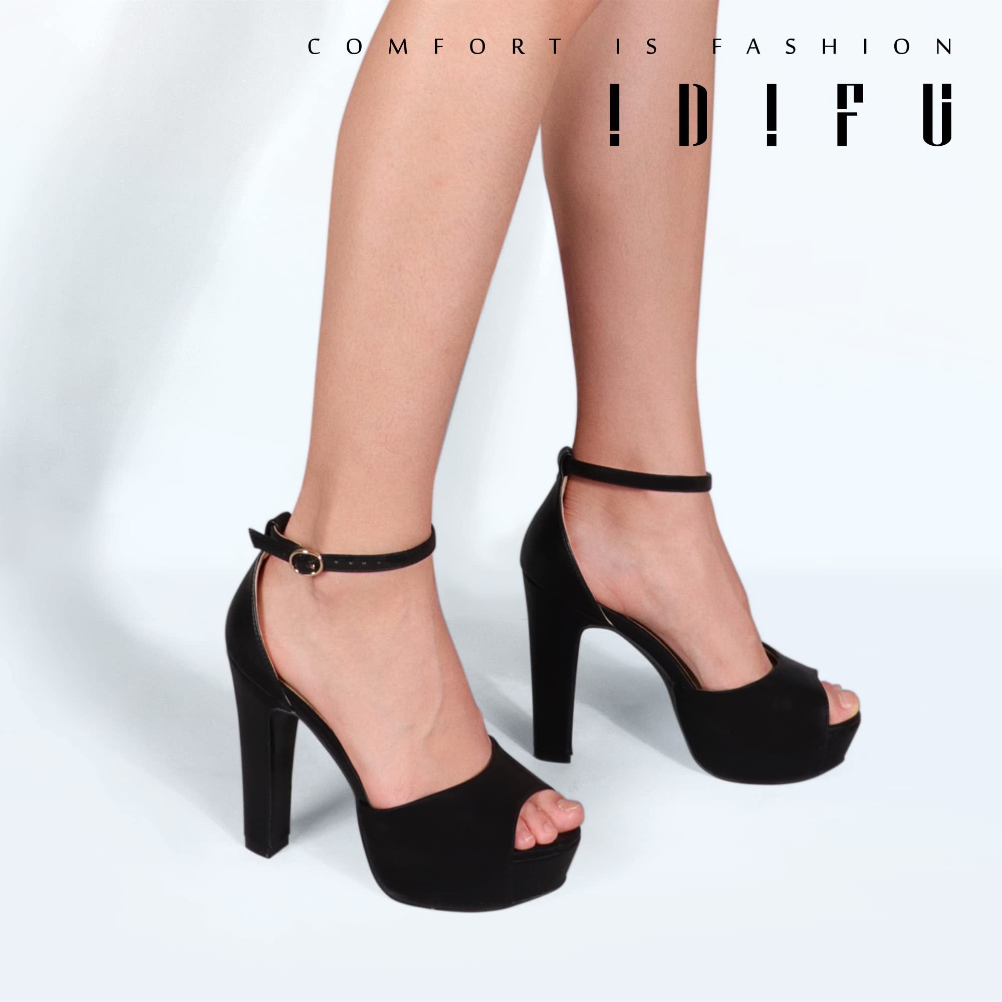 IDIFU Women's Platform Chunky High Heel Sandals - Peep Toe Ankle Strap Dress Shoes for Wedding, Party & Evening Events - Perfect for Brides, Prom & Special Occasions