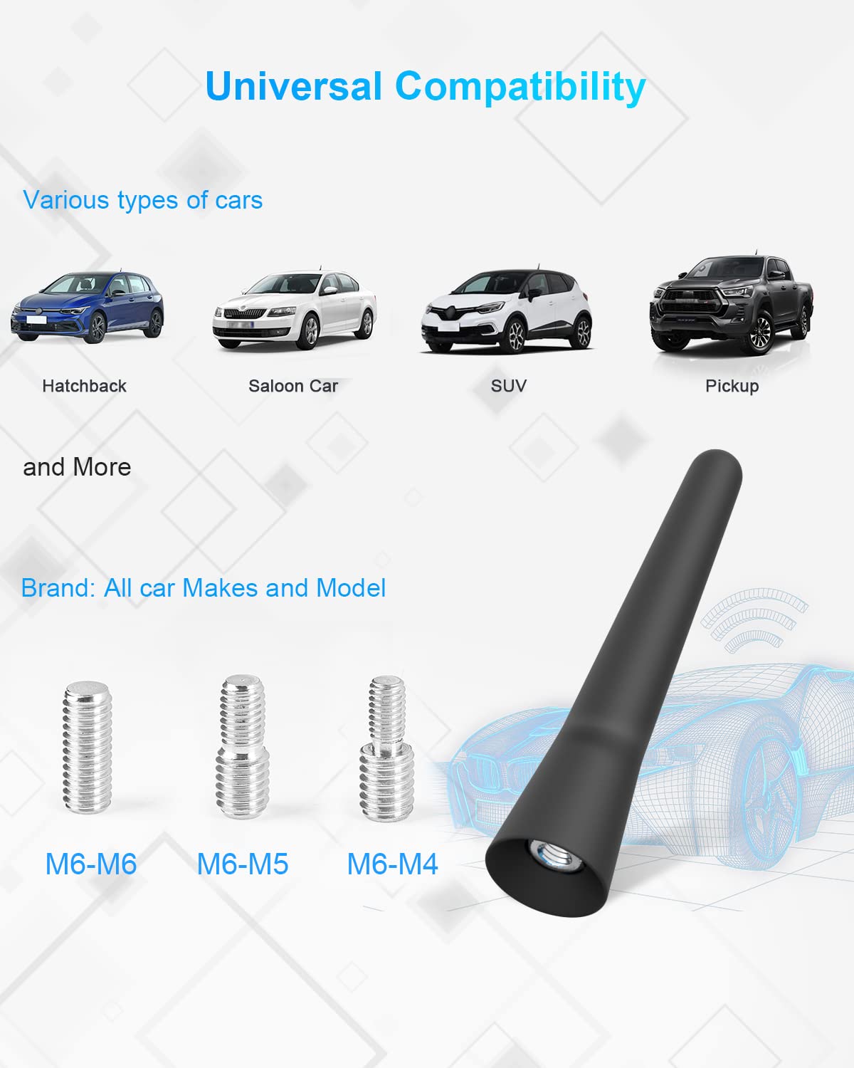 Universal Short Car Antenna 6.5 Inch - Mini AM/FM/DAB Radio Antenna Compatible with Most Vehicles - Compact Design for Improved Signal Reception - Perfect for Cars, Trucks & SUVs (Enhanced Driving Experience)