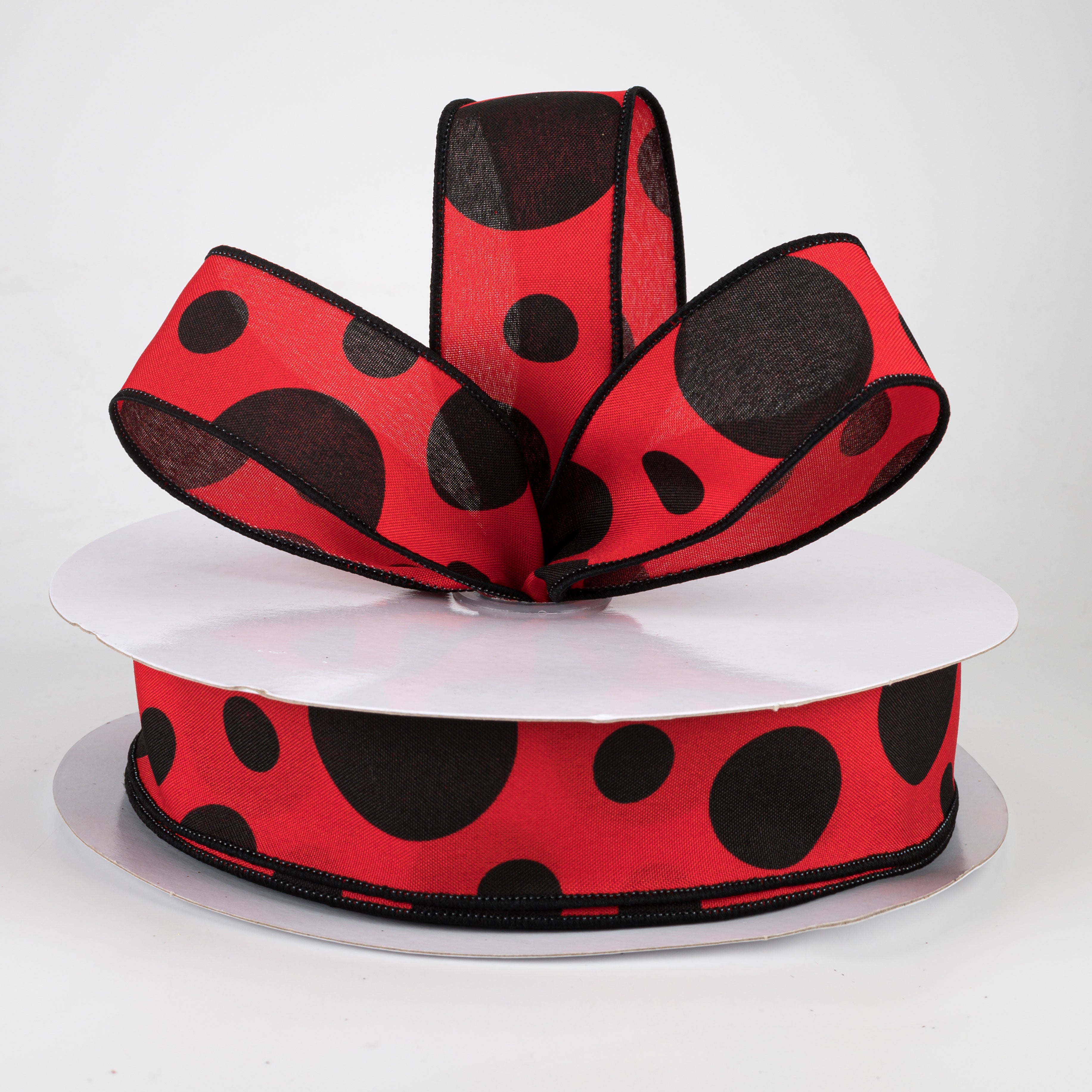 1.5 Inch Giant Three Size Polka Dot Ribbon - Red & Black Grosgrain Ribbon (50 Yards) - Perfect for Gift Wrapping, Crafts, Hair Bows, and DIY Decorations