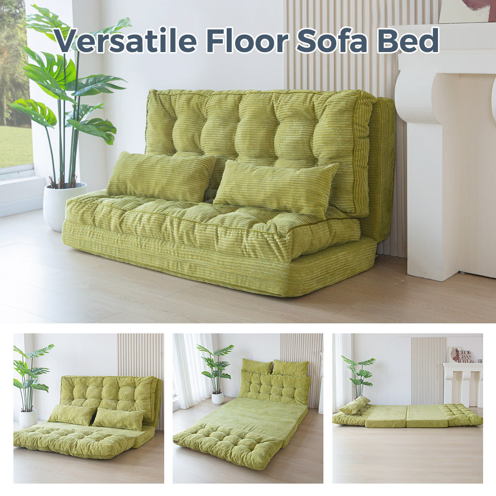 MAXYOYO Tufted Bean Bag Sofa Bed - Foldable Floor Couch with Pillows in Green | Comfortable Lounge Chair for Living Room, Bedroom & Game Room