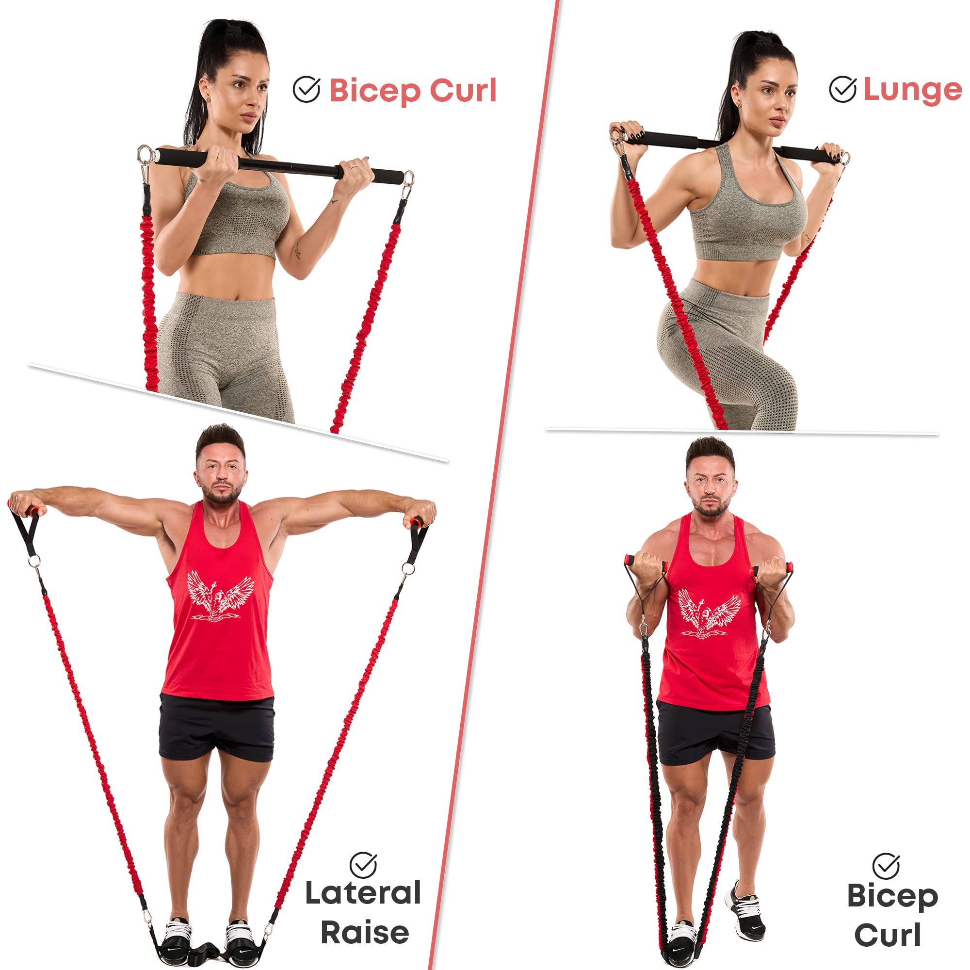 Premium Adjustable Resistance Band Bar for Full-Body Workout - Squats, Biceps, Triceps, Shoulders & Back Training - 3-Piece Steel Pilates Bar for Home Gym & Travel Fitness - Perfect for Strength Training, Physical Therapy & Portable Exercise Routines