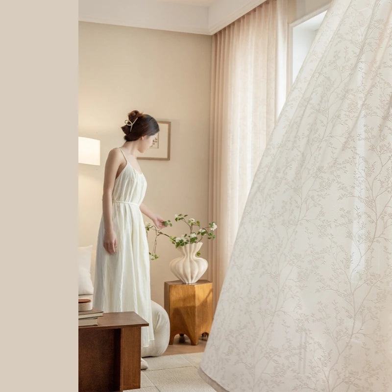Custom Willow Gauze Tree Textured Jacquard Sheer Curtains - Elegant Window Treatments for Living Room, Bedroom & Home Decor