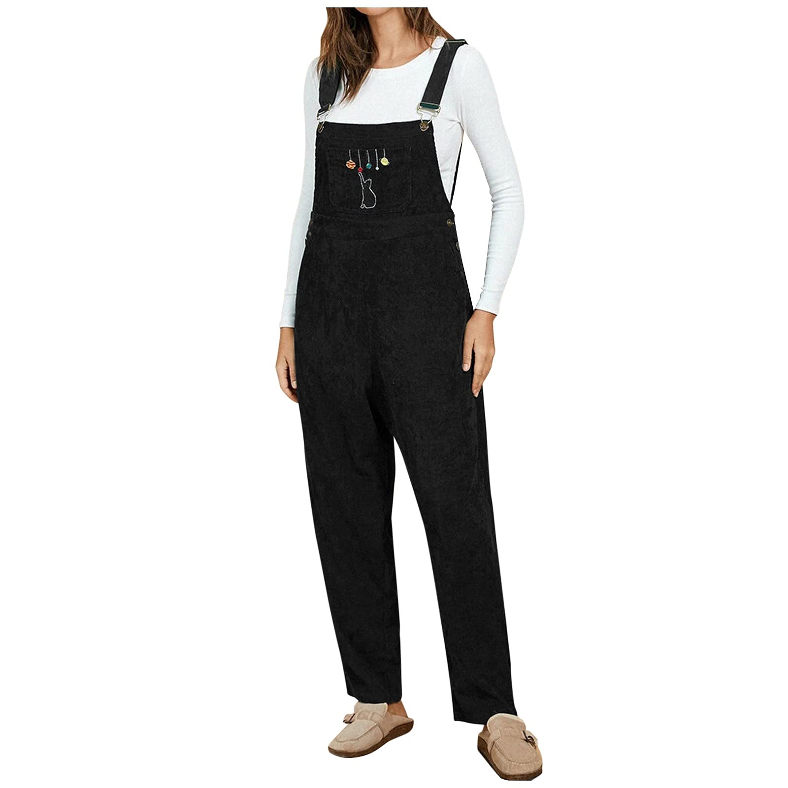 Women's Casual Long Loose Baggy Jumpsuit - Solid Color Wide Leg Romper with Adjustable Straps | Perfect for Everyday Wear, Street Fashion & Boho Outfits