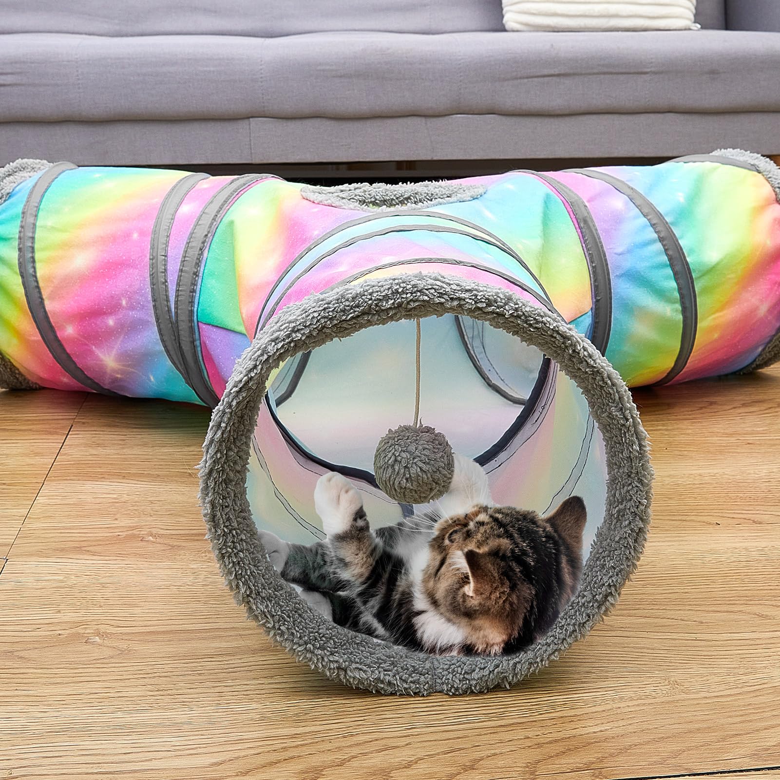 3-Way Cat Tunnel for Indoor Cats - Collapsible Peekaboo Cat Cave with 3 Toy Balls | Fun Play Tube for Kittens & Puppies | Perfect for Hide & Seek, Exercise & Playtime