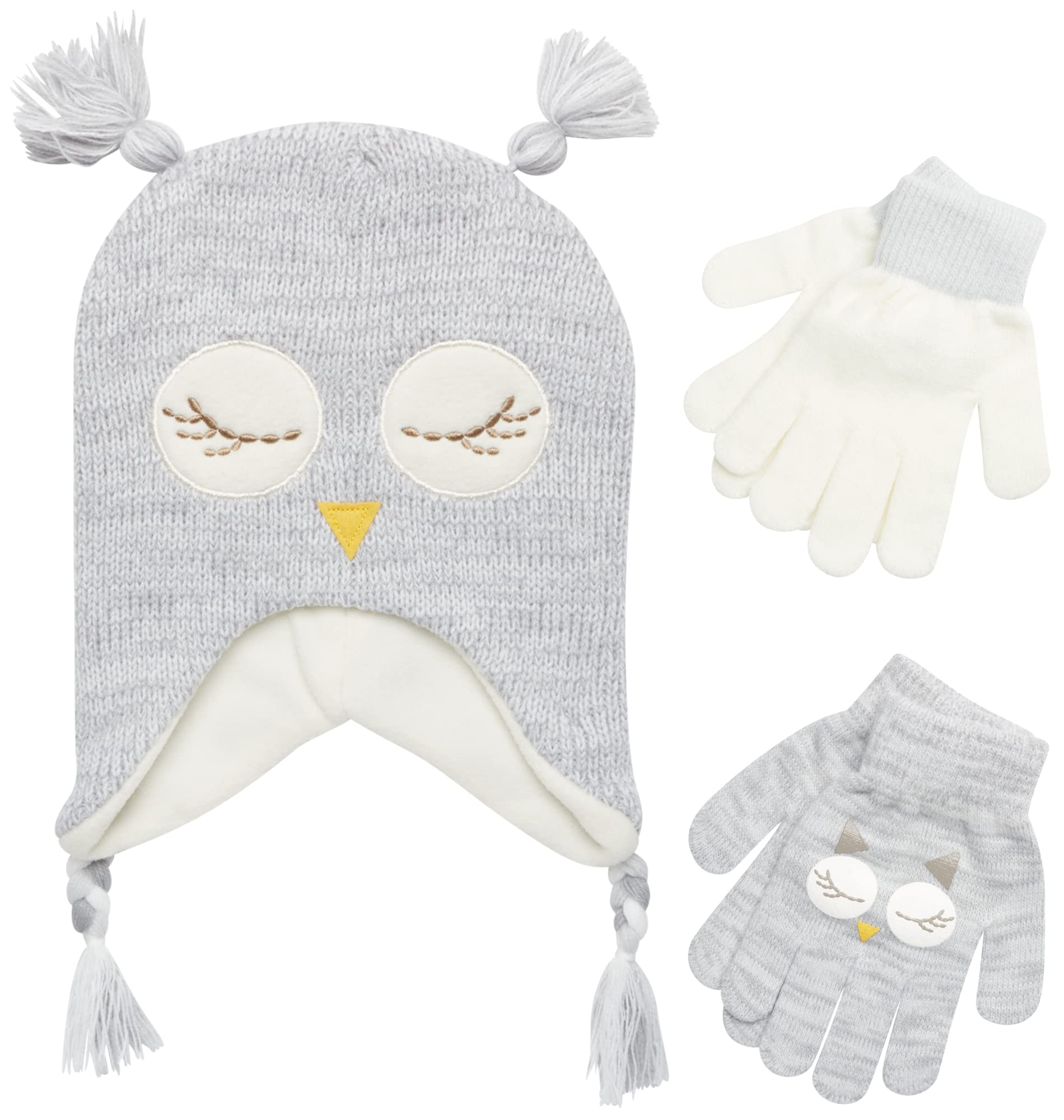 Girls Critter Winter Hat and 2 Pair Gloves or Mittens Set for Toddler & Little Girls - Cozy Outdoor Play & Snow Day Essentials