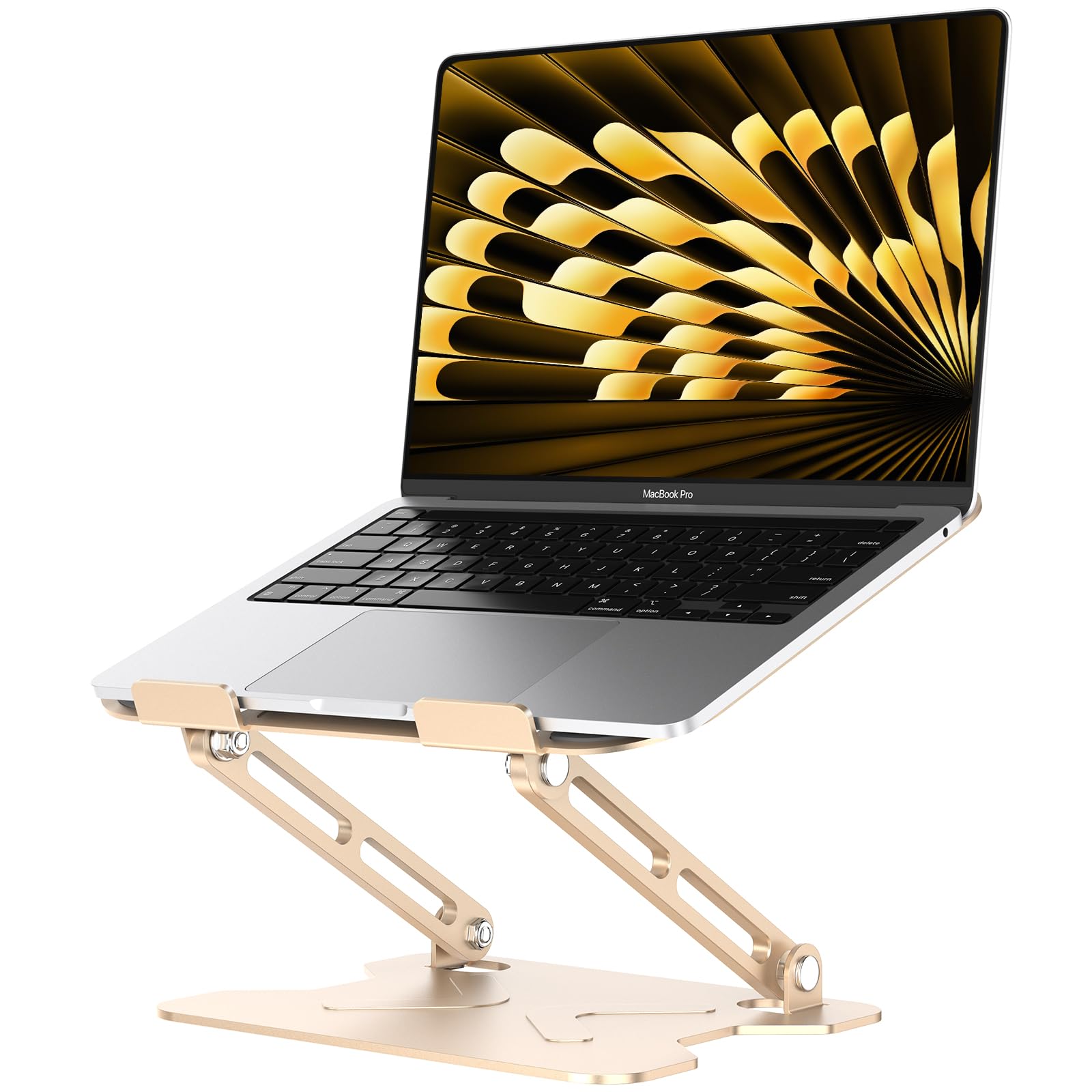Adjustable Folding Laptop Stand for Desk - Portable Ergonomic Computer Notebook Riser Compatible with MacBook Air/Pro, Acer, Lenovo, Dell (10-16 Inch) - Amber Golden - Perfect for Home Office, Coffee Shops & Travel Use