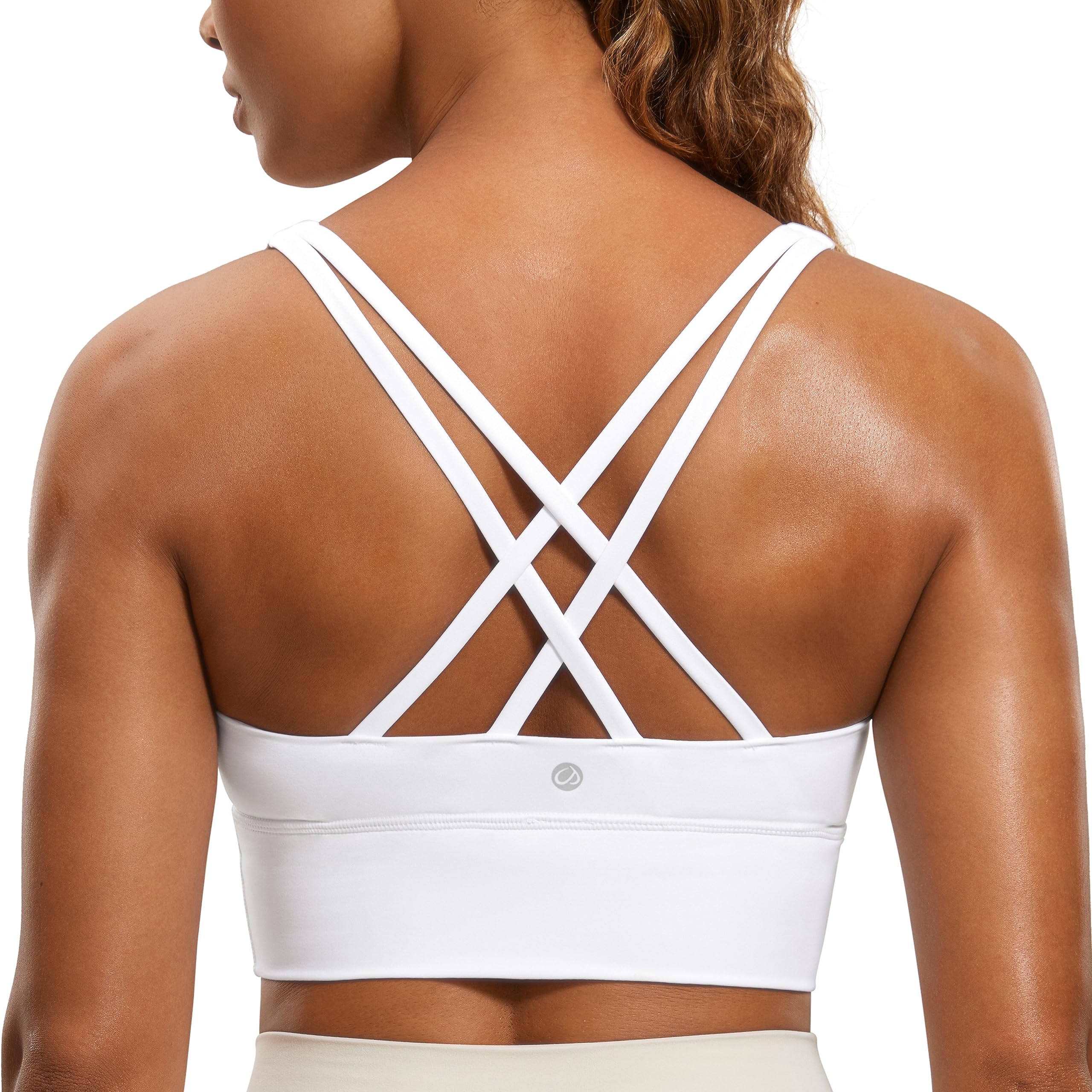 CRZ YOGA Women's Medium Impact Sports Bra - Criss Cross Strappy Longline Workout Top with Padded Support for Yoga, Gym & Running
