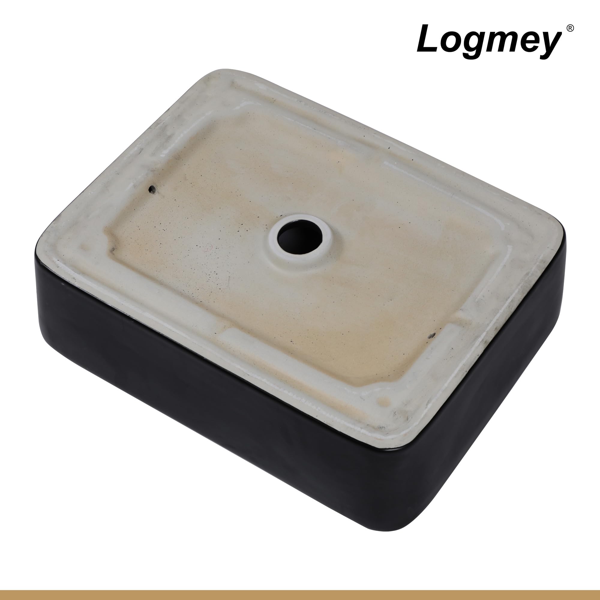 Logmey 19 Inch Black Porcelain Vessel Sink - Modern Rectangular Bathroom Vanity Sink 19x15 Inch, Above Counter Ceramic Art Basin for Contemporary Bathrooms | Perfect for Master Bath, Powder Room & Spa Retreats
