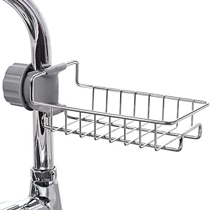 Stainless Steel Kitchen Sink Organizer with Towel Holder - 2-Tier Sink Caddy & Tap Clip Storage Rack for Sponges, Soap & Utensils | Space Saving Drain Rack for Small Kitchens & Bathrooms