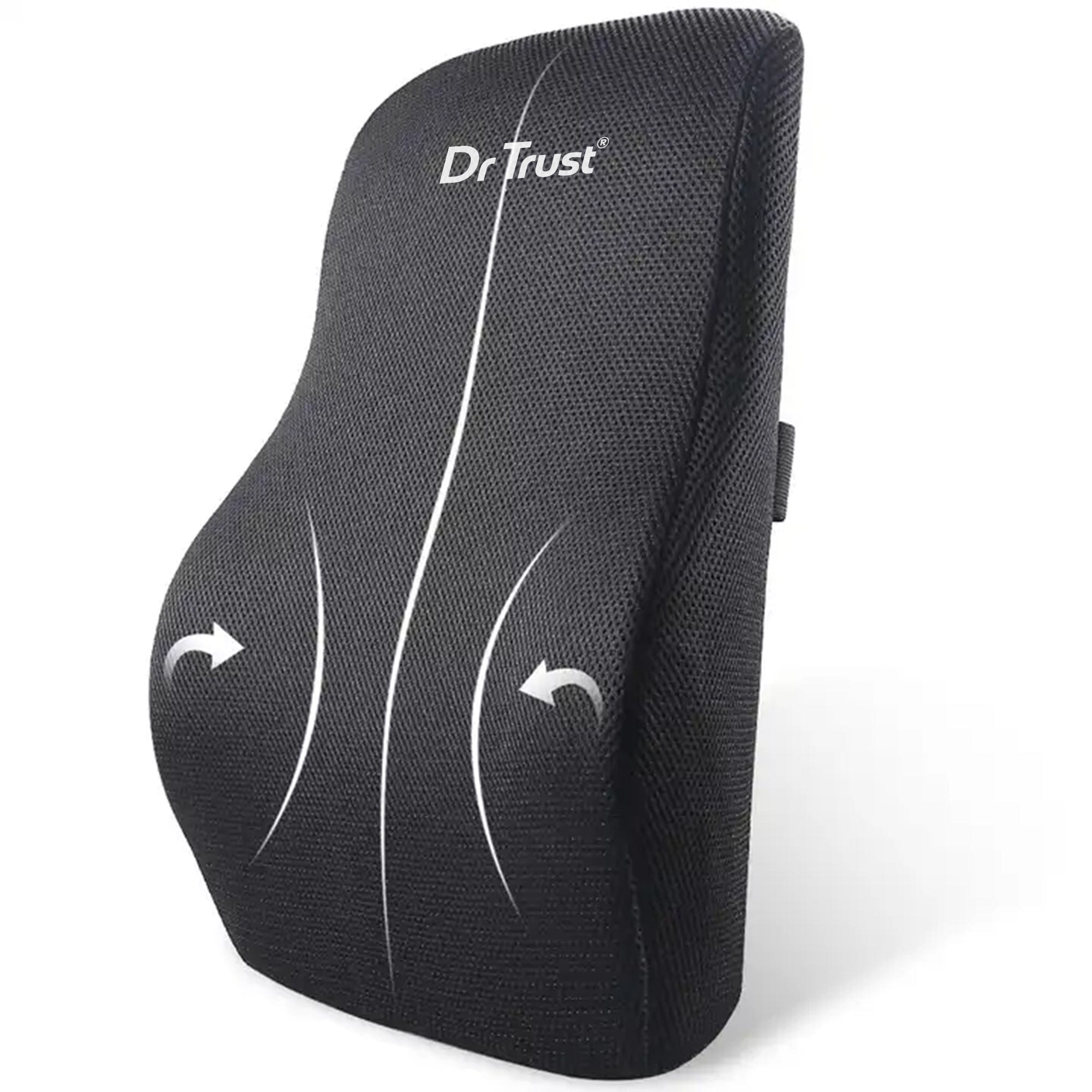 Dr Trust USA Orthopedic Back Support Pillow - Memory Foam Lumbar Cushion for Office Chair & Car Seat - Spine Alignment & Posture Corrector for Pain Relief - Perfect for Long Sitting at Work or Driving