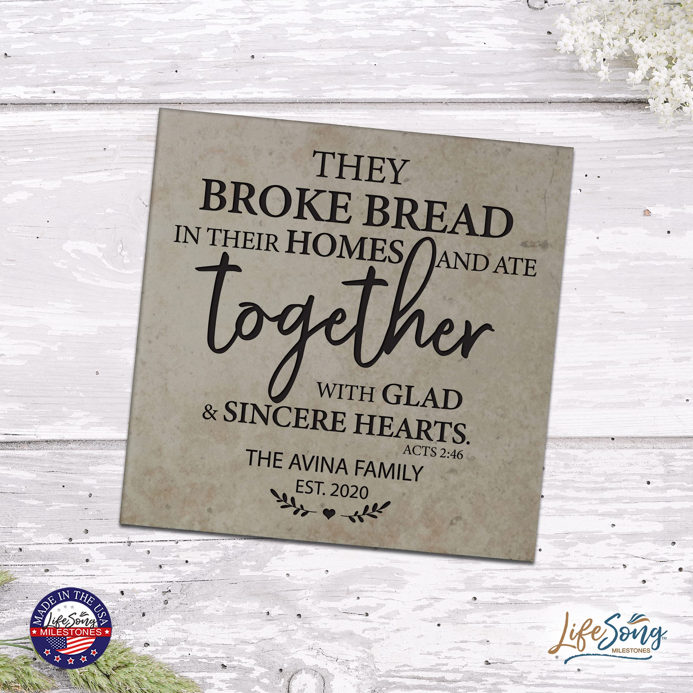 LifeSong Milestones Personalized Ceramic Trivets - Heat Resistant Kitchen Decor Accessories for Table Insulation - 5.75x5.75 Inch Home & Office Gift (They Broke Bread Design) - Perfect for Dining Tables, Coffee Bars & Holiday Gatherings