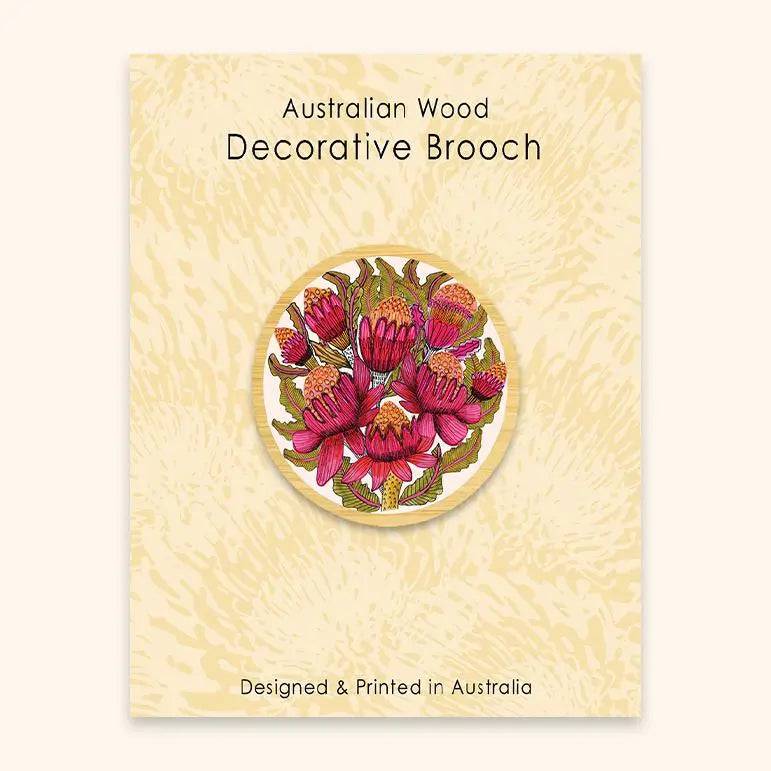 Handmade Waratah Flower Wooden Brooch - Australian Native Floral Pin for Women - Perfect for Weddings, Parties & Everyday Fashion Accessories