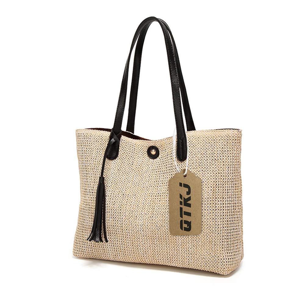 Women's Handwoven Straw Beach Tote Bag - Large Summer Leather Shoulder Bag with Tassel Decor | Perfect for Vacation, Poolside, and Outdoor Adventures