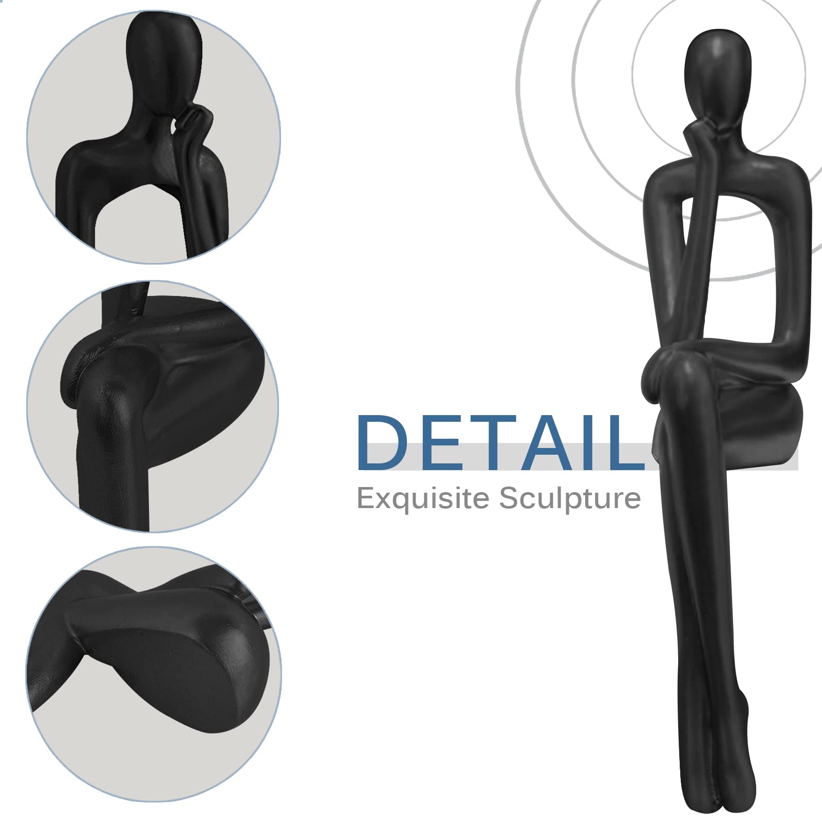 3Pcs Modern Abstract Thinker Sculpture - Resin Art Statue for Home & Office Decor - Black Figurines for Living Room, Table, Desktop - Perfect for Meditation & Study Spaces