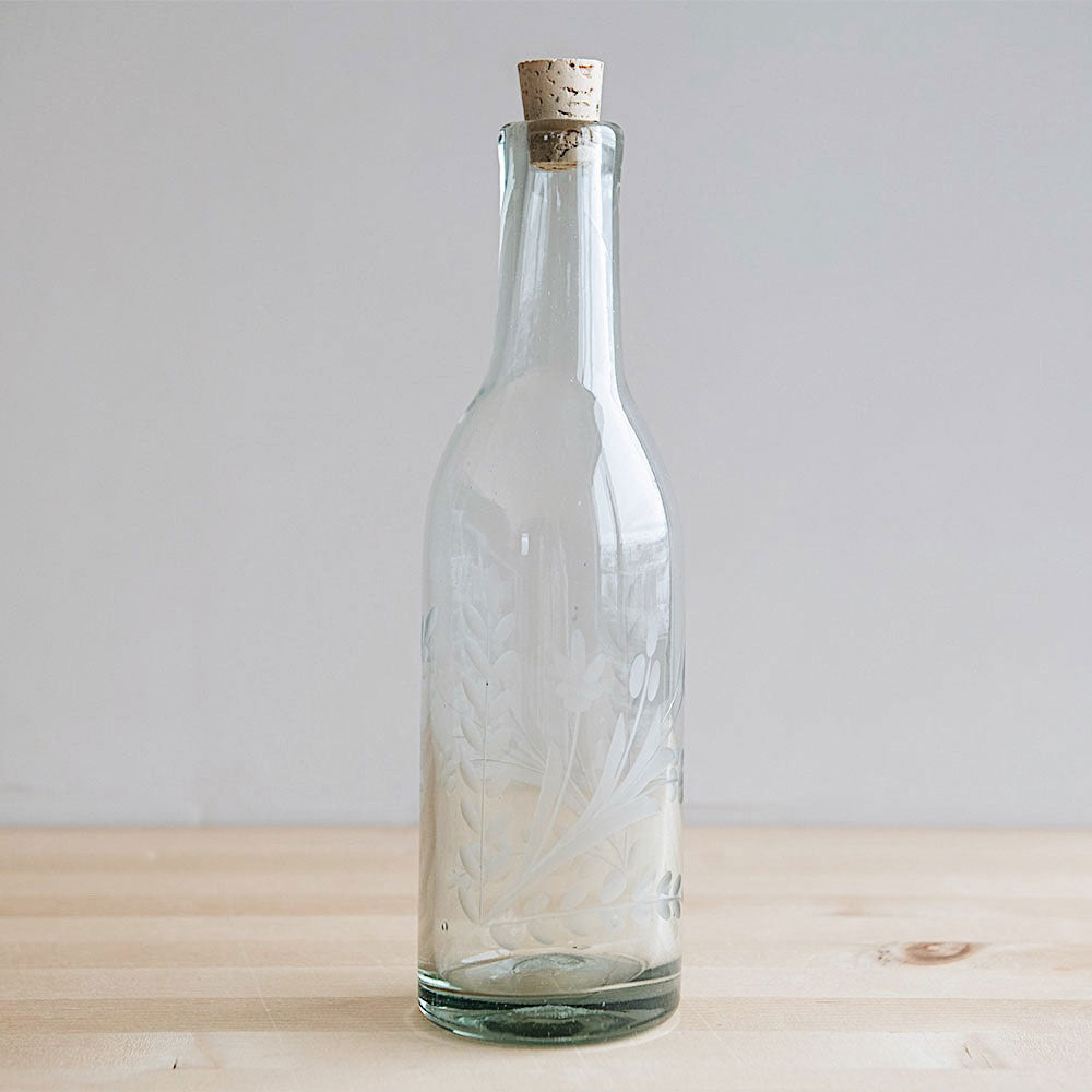 Handblown Etched Glass Bottle - Unique Decorative Vase for Home, Wedding, or Gift - Perfect for Floral Arrangements and Table Centerpieces